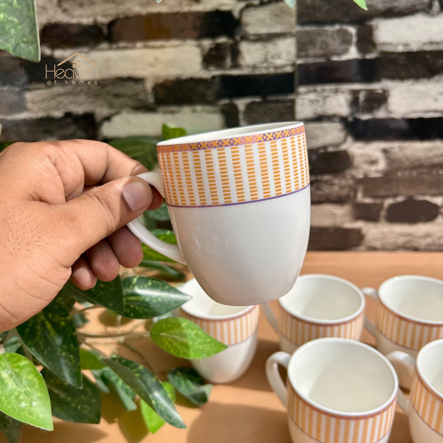 Heaven® Set of 6 Designer Printed Bone China Tea & Coffee Cups – 205 ml Lightweight & Elegant