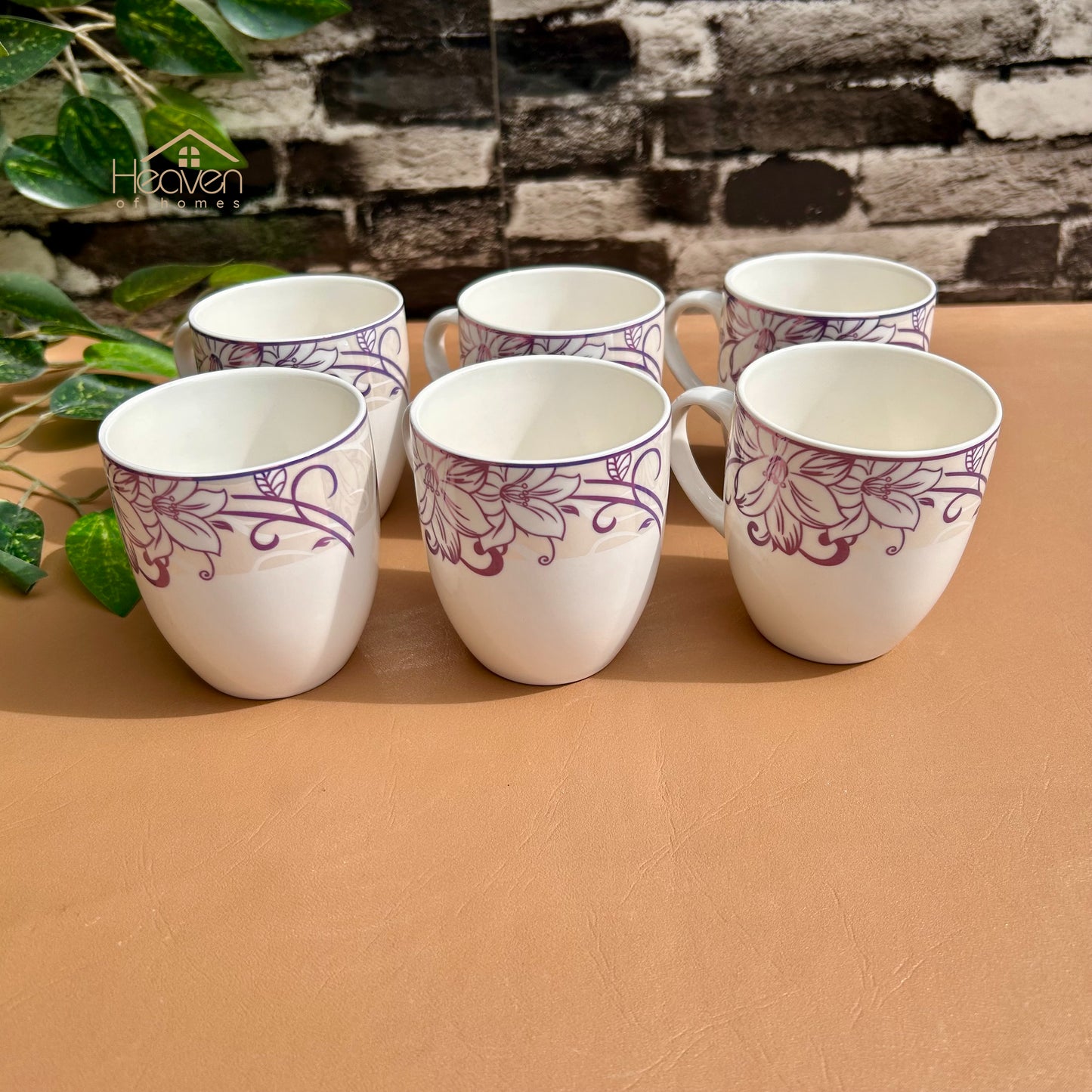 Heaven® Set of 6 Designer Printed Bone China Tea & Coffee Cups – 205 ml Lightweight & Elegant