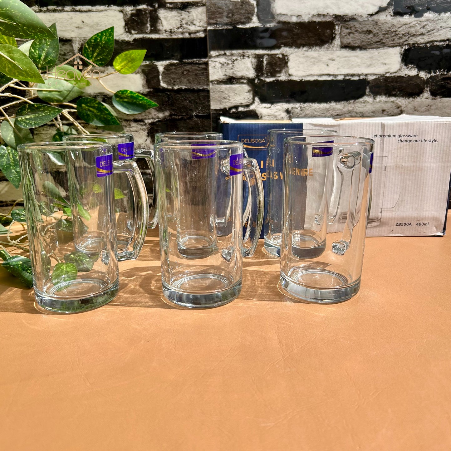 Delisoga® 6-Peice 400ml Glass Mugs – Ideal for Juice, Milkshakes & Cold Beverages ZB500A