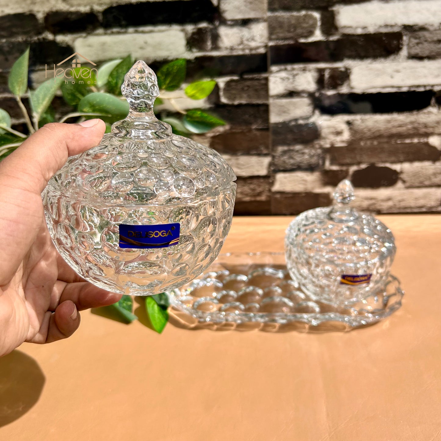 Delisoga® Candy Dish Set of 3 Elegant Candy Jars with Glass Tray for Sweets & Treats