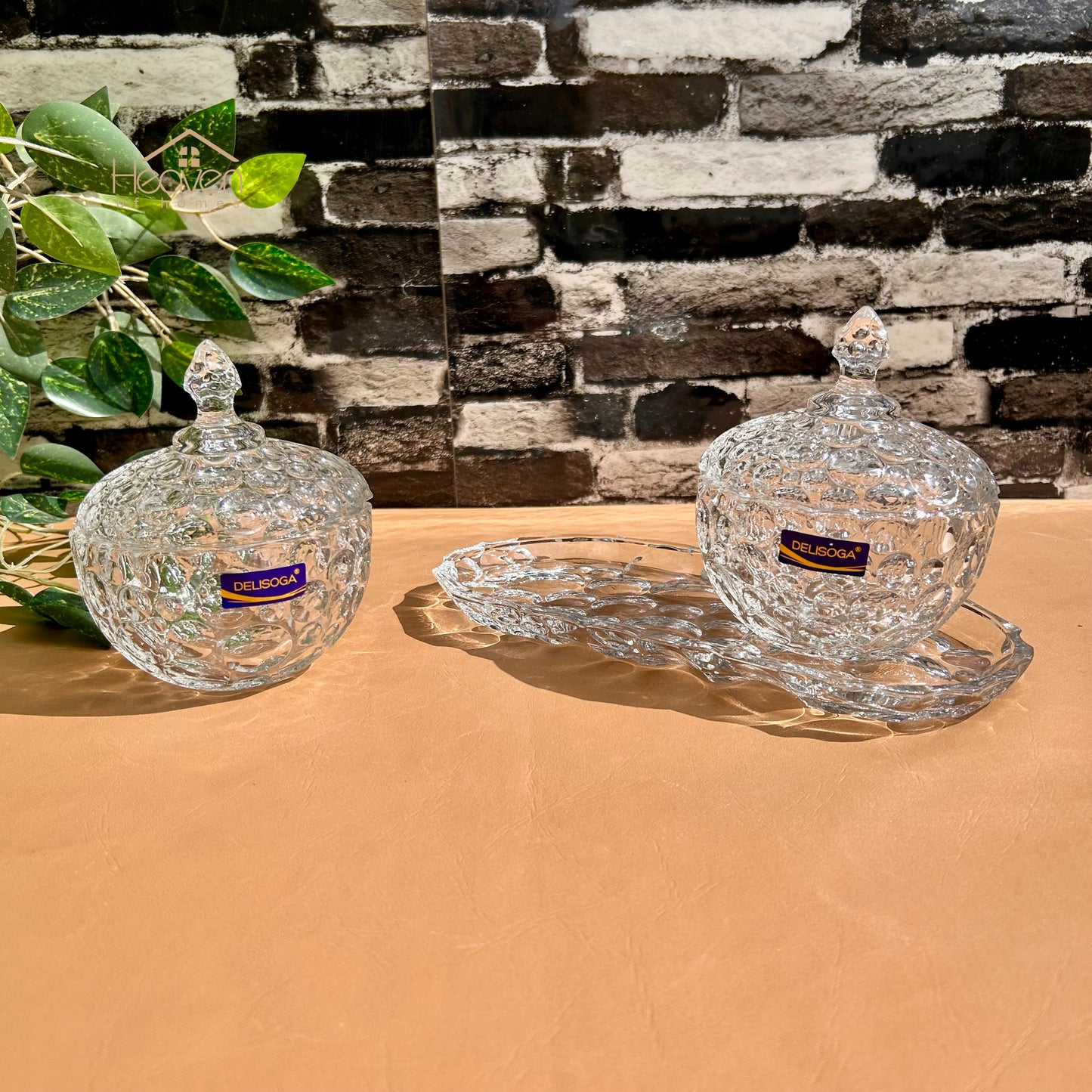 Delisoga® Candy Dish Set of 3 Elegant Candy Jars with Glass Tray for Sweets & Treats