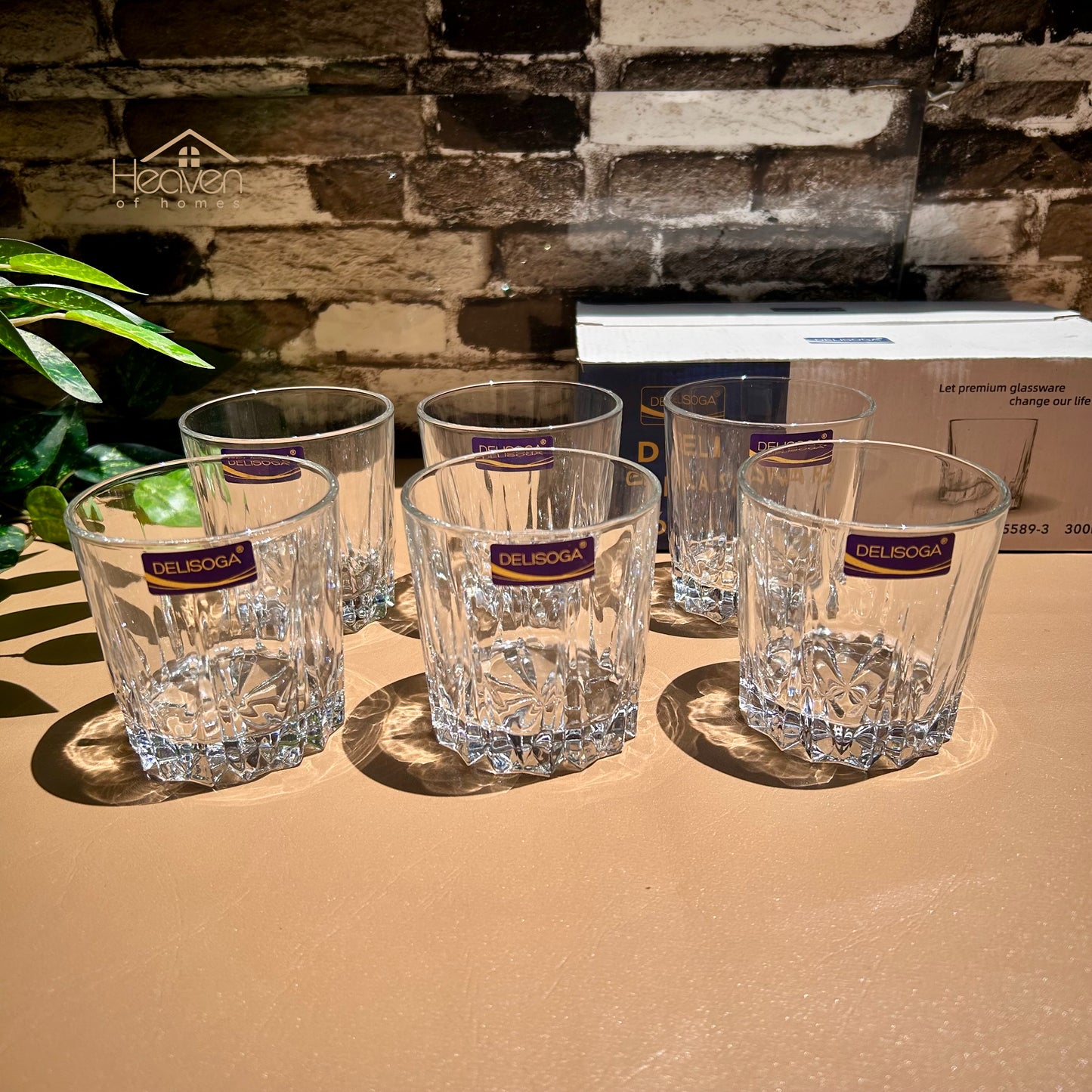 Delisoga® Drinkware Glasses Set - 6-Piece Everyday Collection | Elegant 300 ml Tumblers Craft - Heaven of homes - Sale Pakistan