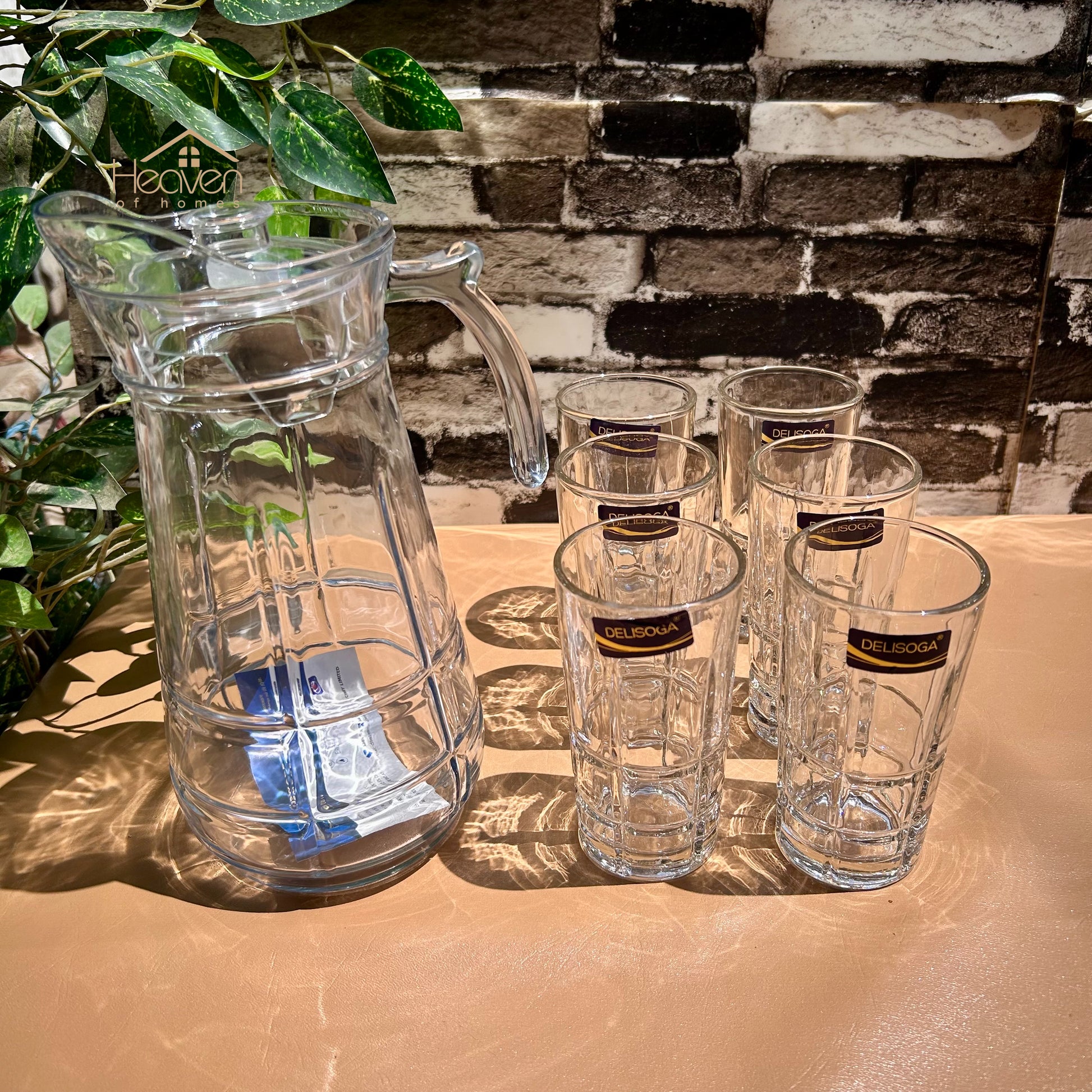 Delisoga® 7-Piece Long Glass Water & Drink Serving Set 6 Glasses & 1 Jug - Heaven of homes - Sale Pakistan