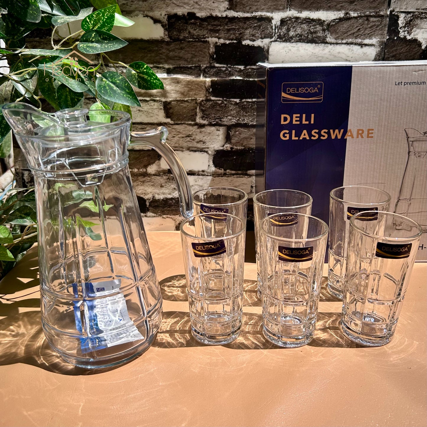 Delisoga® 7-Piece Long Glass Water & Drink Serving Set 6 Glasses & 1 Jug - Heaven of homes - Sale Pakistan