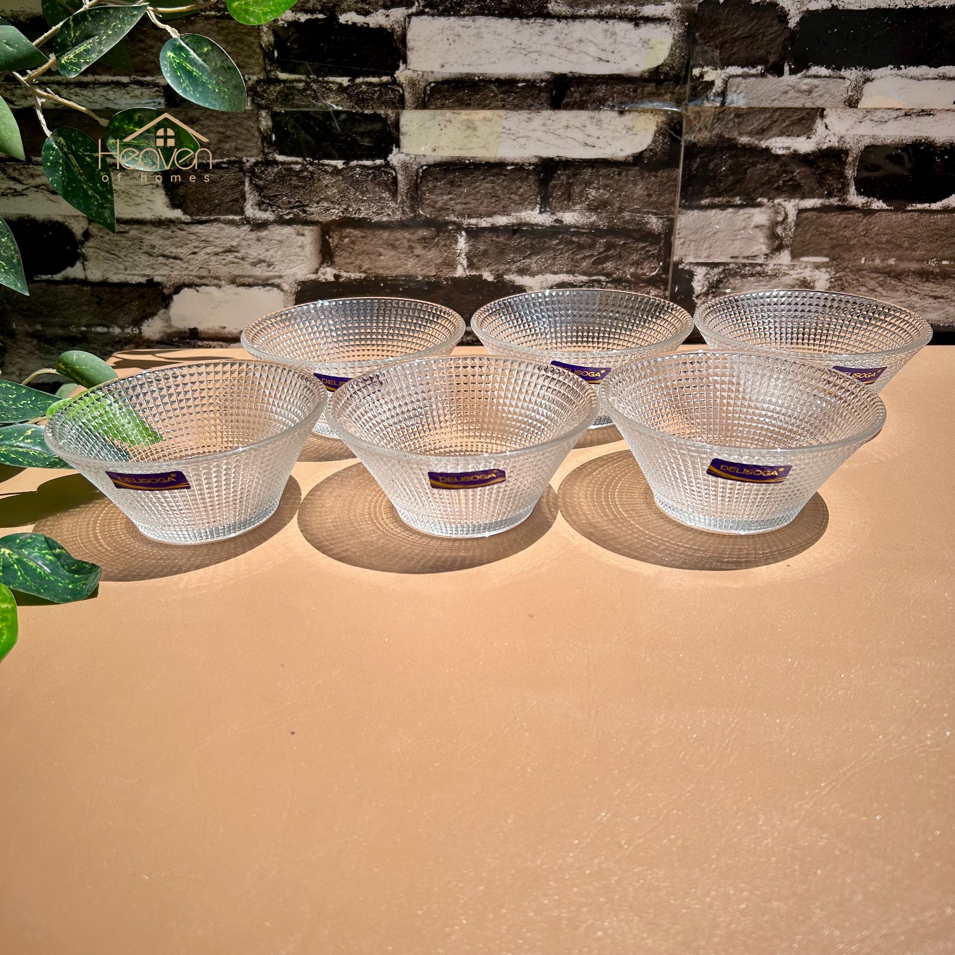Delisoga® Set of 6 Fruit Bowls 4.5 Inches Clear Transparent Glass Dotted Design - Heaven of homes - Sale Pakistan