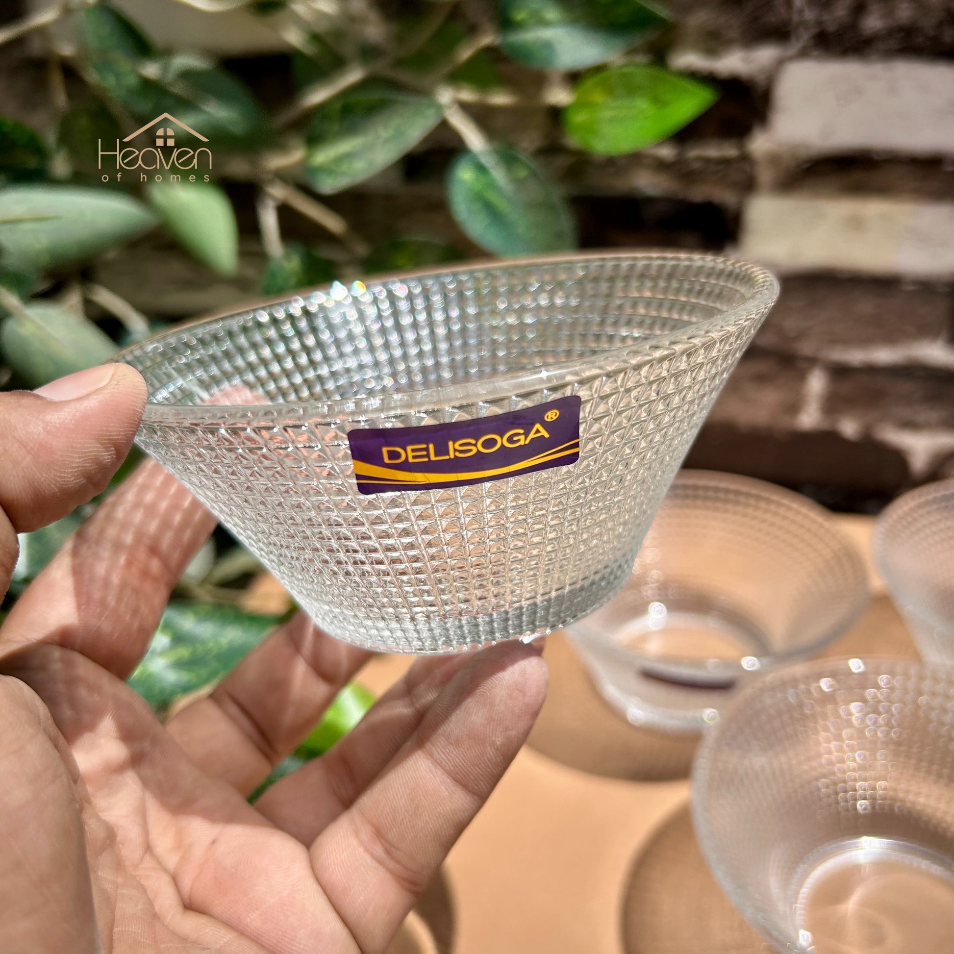 Delisoga® Set of 6 Fruit Bowls 4.5 Inches Clear Transparent Glass Dotted Design - Heaven of homes - Sale Pakistan
