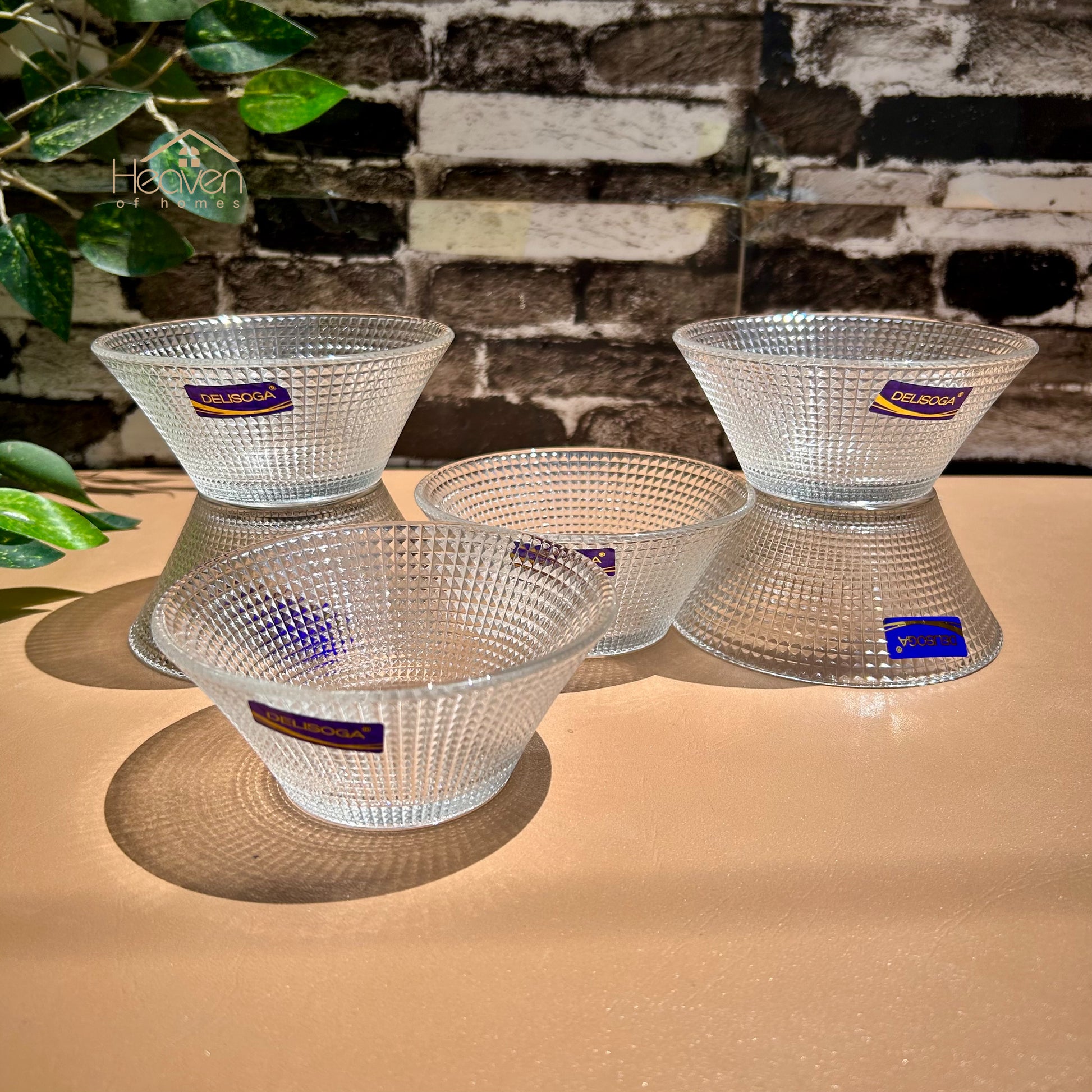 Delisoga® Set of 6 Fruit Bowls 4.5 Inches Clear Transparent Glass Dotted Design - Heaven of homes - Sale Pakistan
