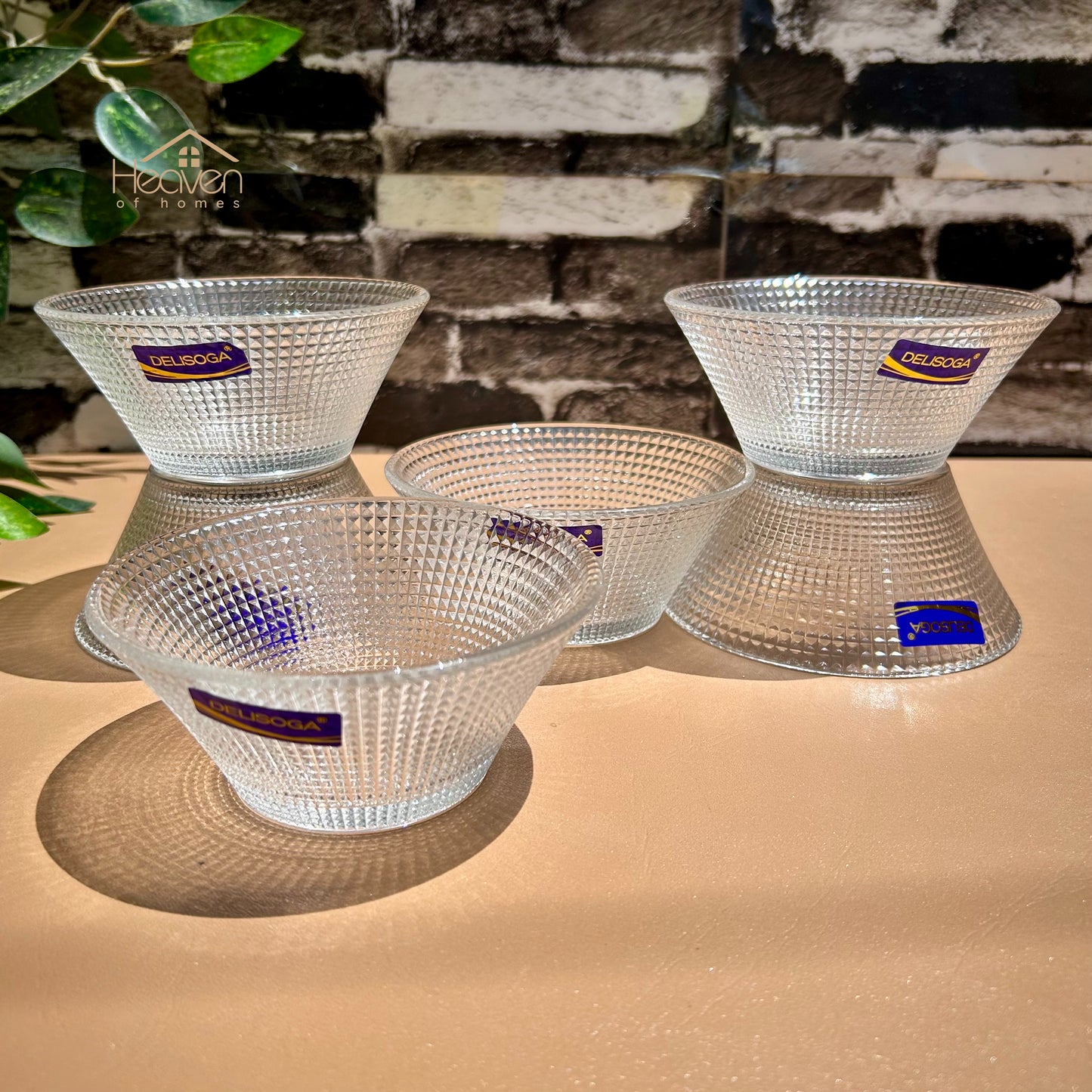 Delisoga® Set of 6 Fruit Bowls 4.5 Inches Clear Transparent Glass Dotted Design - Heaven of homes - Sale Pakistan
