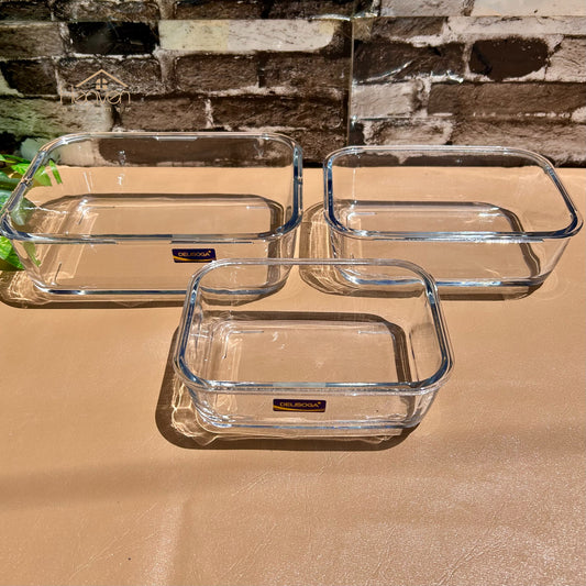 Delisoga® Glass Food Storage Containers – Set of 3 Stackable Trays & Bowls Microwave Safe Dishes - Heaven of homes - Sale Pakistan