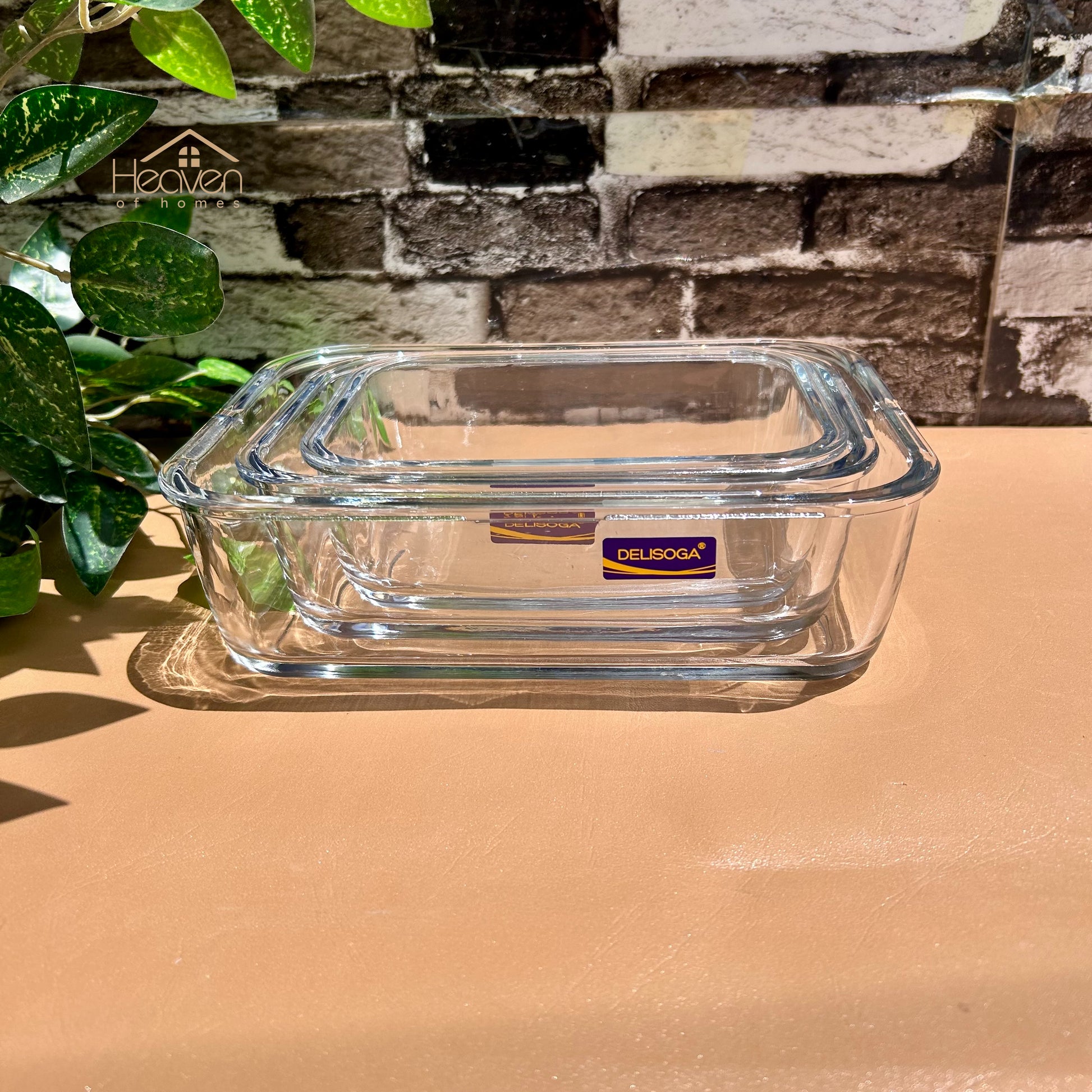Delisoga® Glass Food Storage Containers – Set of 3 Stackable Trays & Bowls Microwave Safe Dishes - Heaven of homes - Sale Pakistan