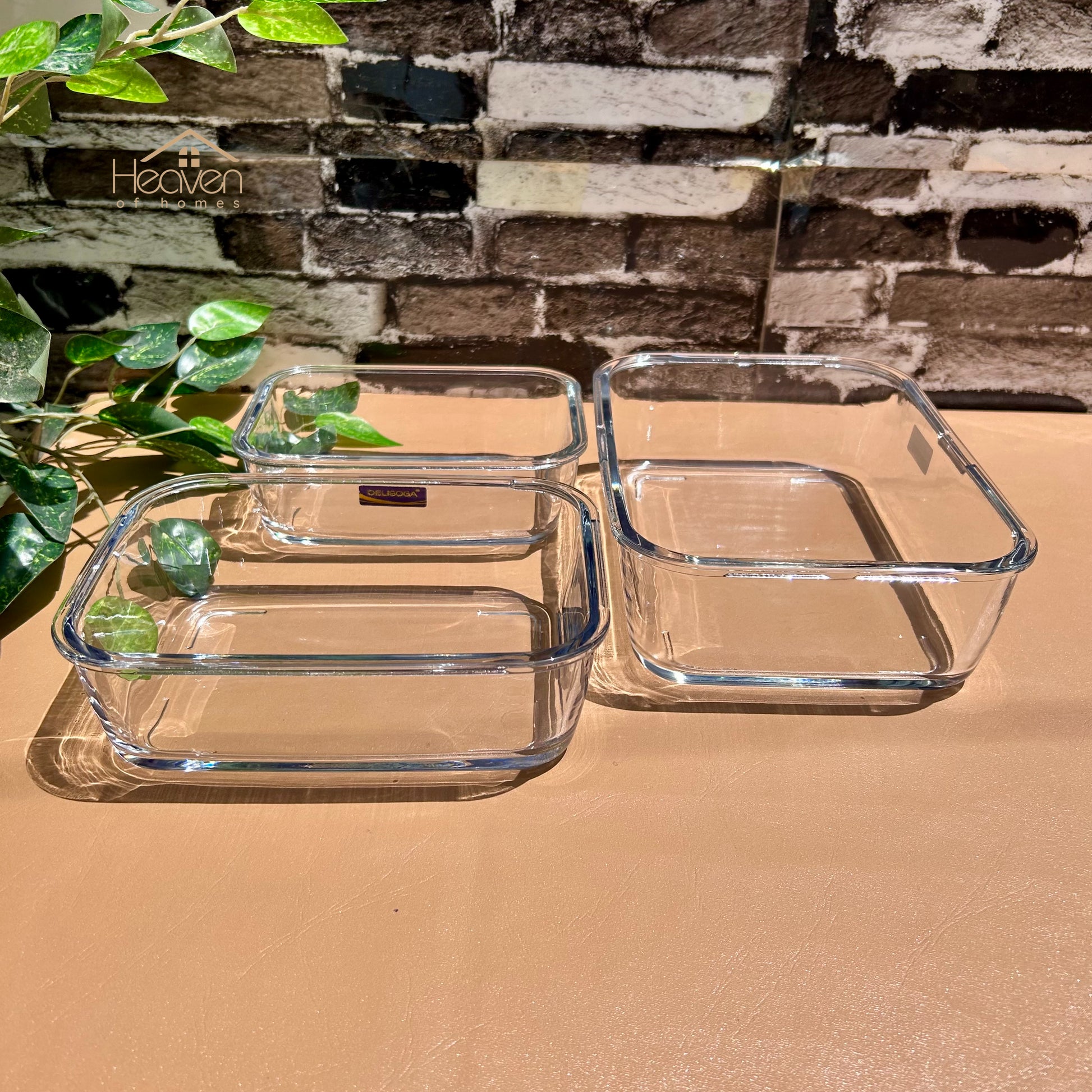 Delisoga® Glass Food Storage Containers – Set of 3 Stackable Trays & Bowls Microwave Safe Dishes - Heaven of homes - Sale Pakistan
