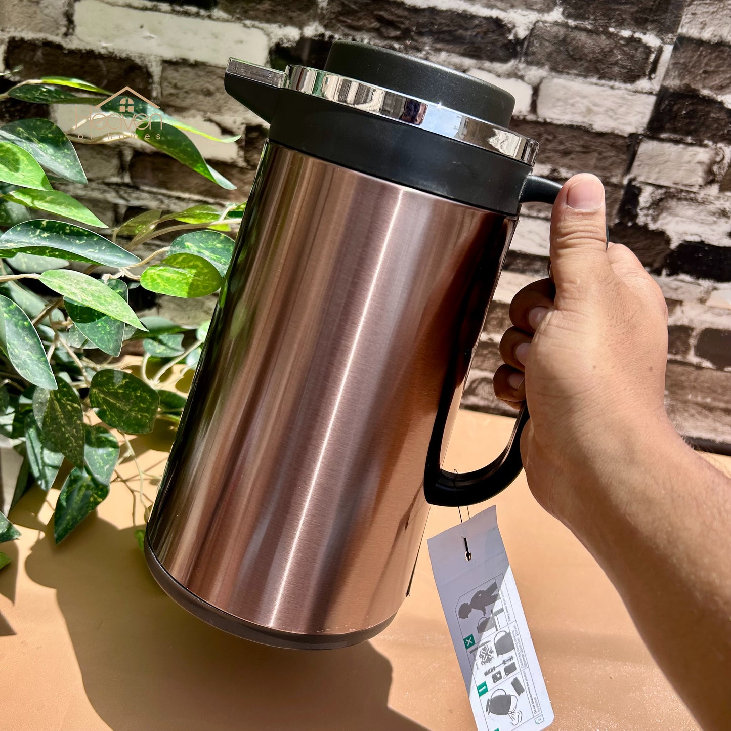 Heaven® Hot And Cool Vacuum Flask Thermos Pure Stainless Steel Body With Double Glass 1 Litre - Heaven of homes - Sale Pakistan