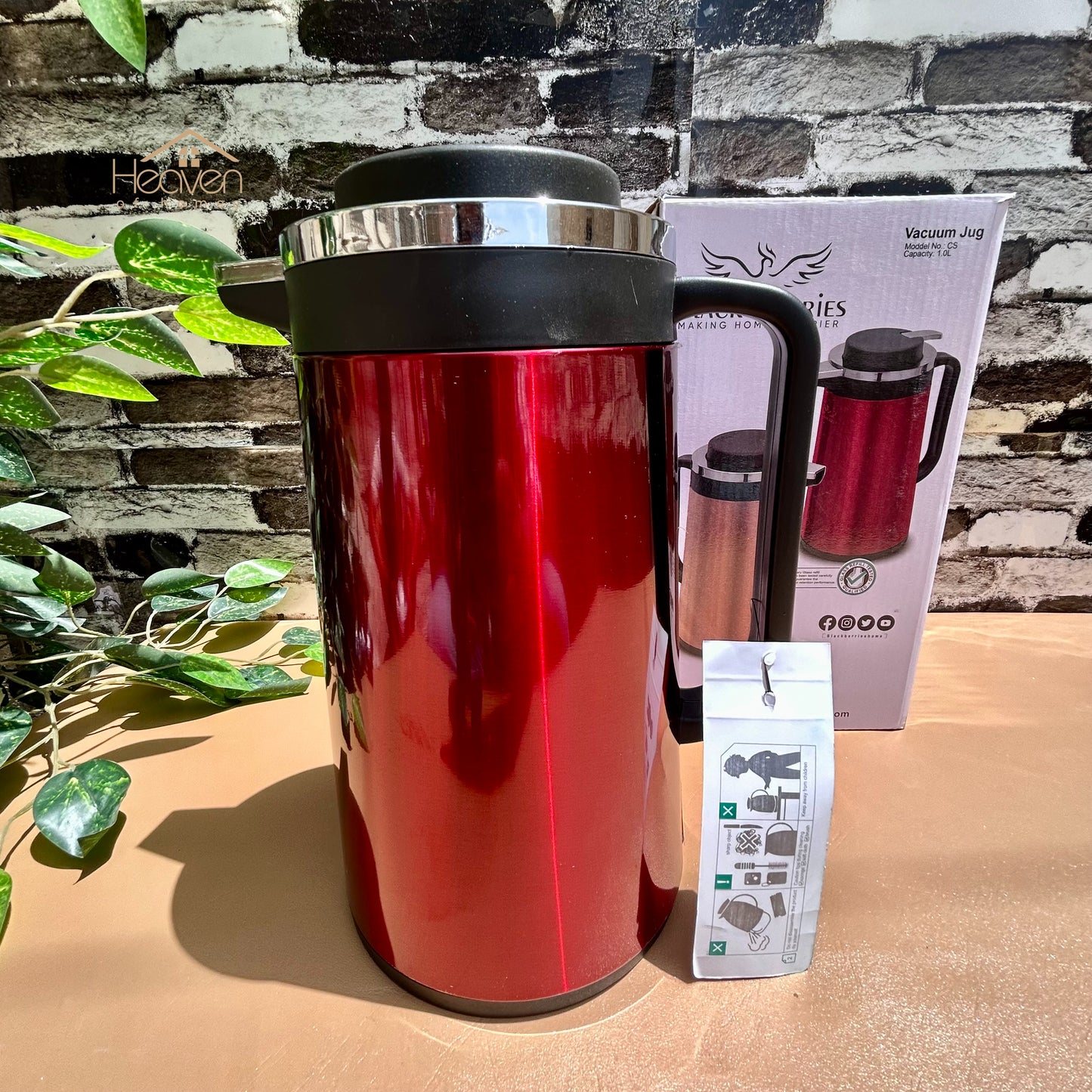 Heaven® Hot And Cool Vacuum Flask Thermos Pure Stainless Steel Body With Double Glass 1 Litre - Heaven of homes - Sale Pakistan