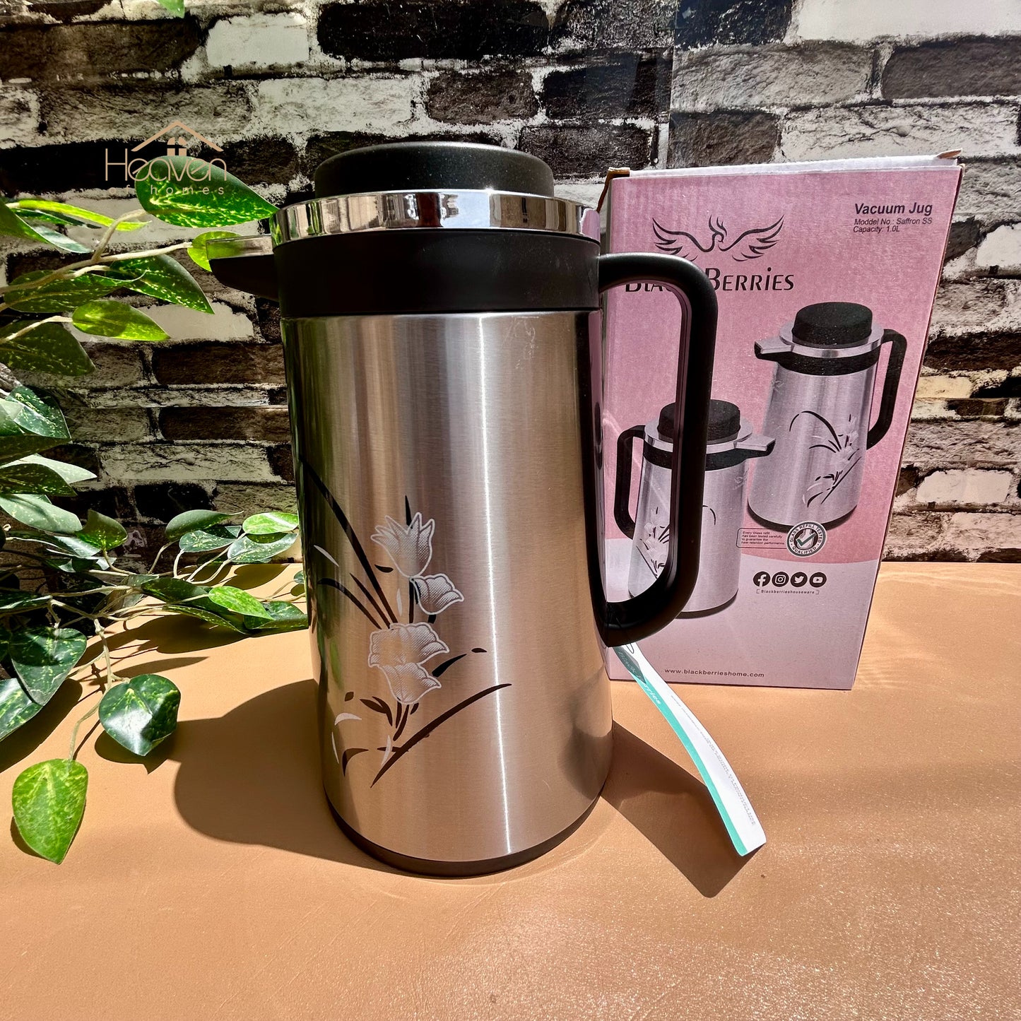 Heaven® Hot And Cool Vacuum Flask Thermos Pure Stainless Steel Body With Double Glass 1 Litre - Heaven of homes - Sale Pakistan