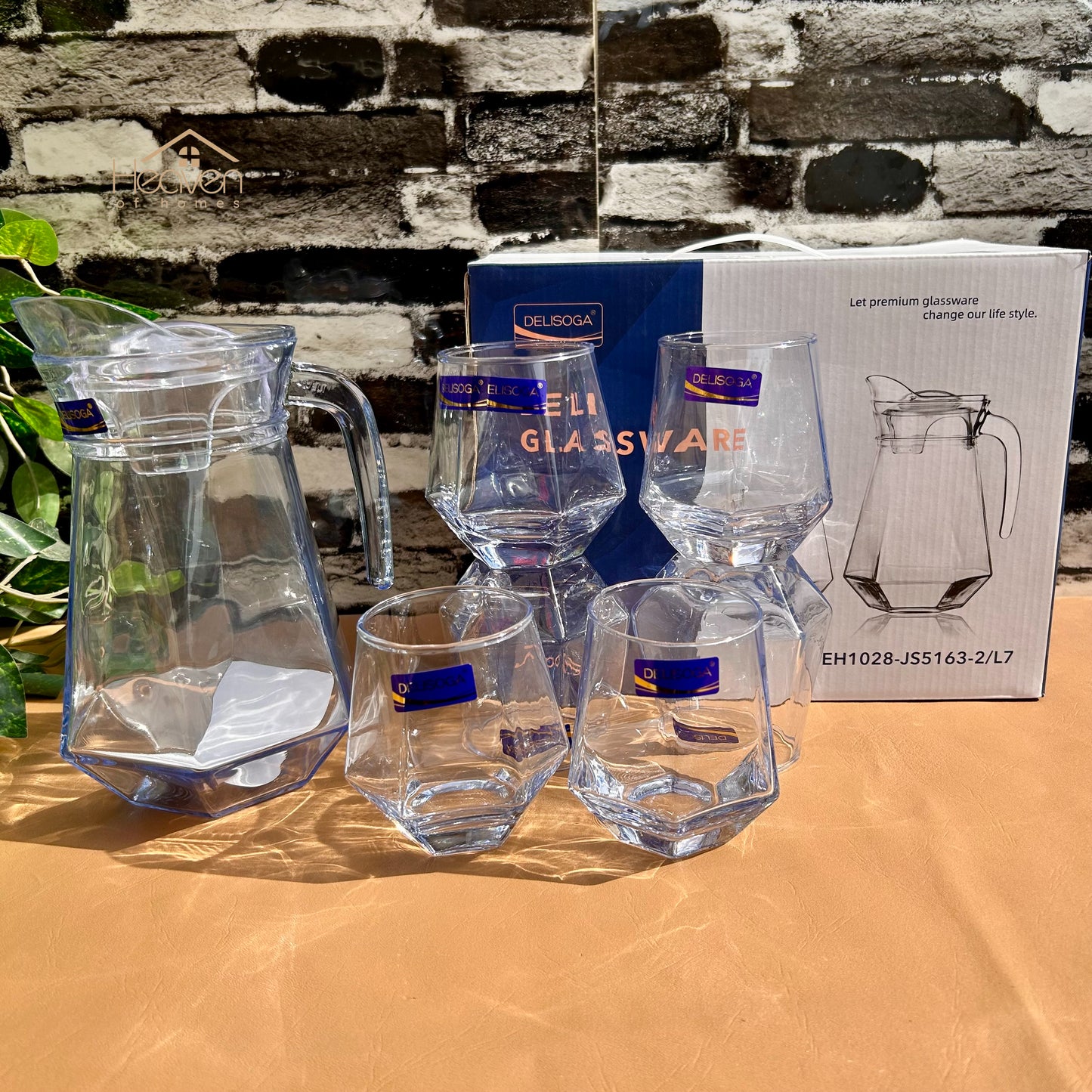 Delisoga® Premium 7-Piece Ocean Blue Glass Water & Drink Serving Set 6 Glasses & 1 Jug