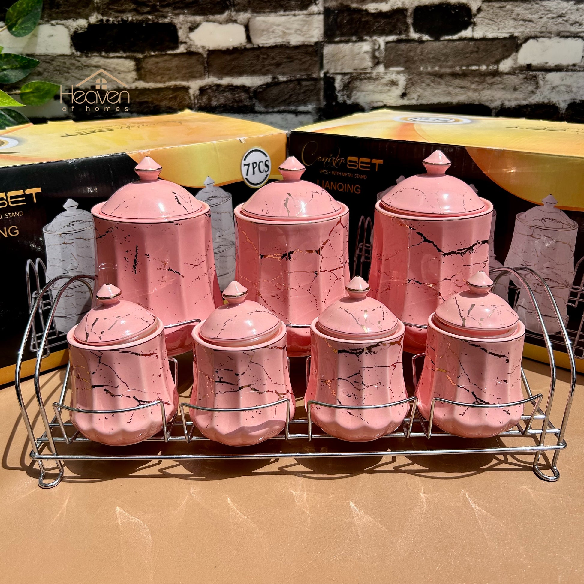 Heaven® 7-Piece Ceramic Spice Jar Set with Airtight Lids & Elegant Metallic Stand – Keep Spices Fresh Longer - Heaven of homes - Sale Pakistan