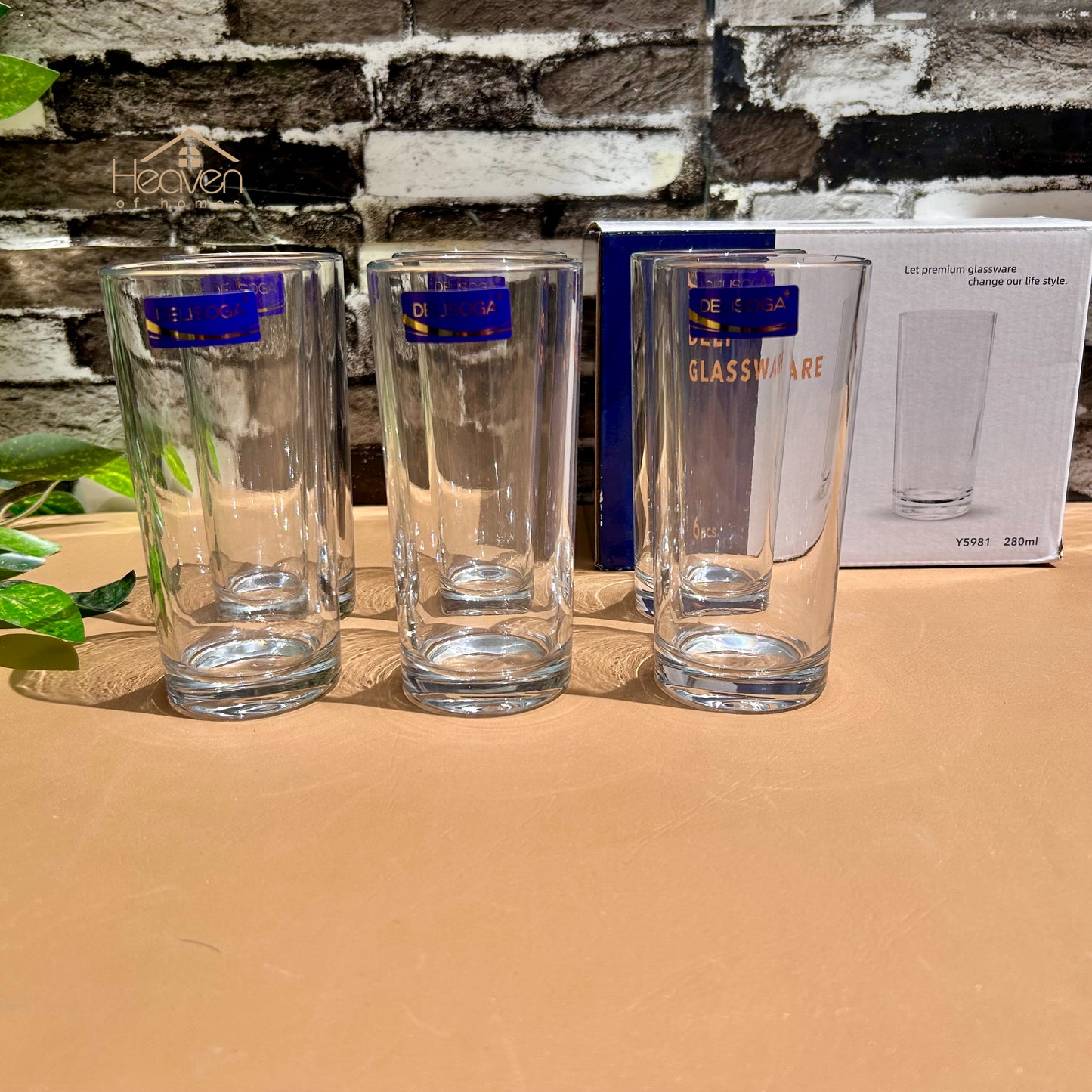 Delisoga® High Ball Water Glasses Clear Glass Material Set Of 6 280 ML - Heaven of homes - Sale Pakistan