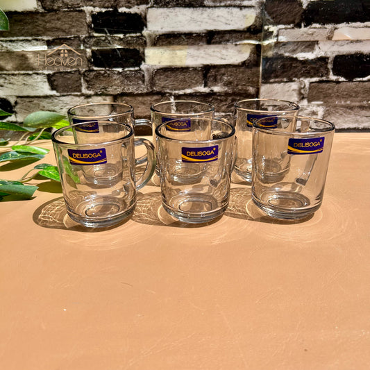 Delisoga® Elegant Set of 6 Clear Glass Coffee & Tea Mugs – 240ml Transparent Cups Smoke Grey - Heaven of homes - Sale Pakistan
