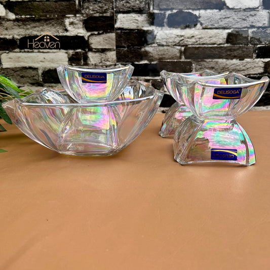 Delisoga® 7-Pieces Rainbow Shade Glass Fruit Serving Set – Elegant Glassware for Fruit, Snacks, & Desserts