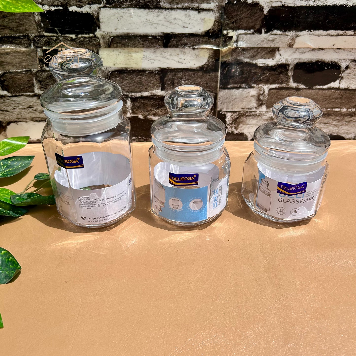 Delisoga® Set of 3 Glass Jar Set – Clear Glass Storage Containers for Kitchen & Pantry Organization - Heaven of homes - Sale Pakistan