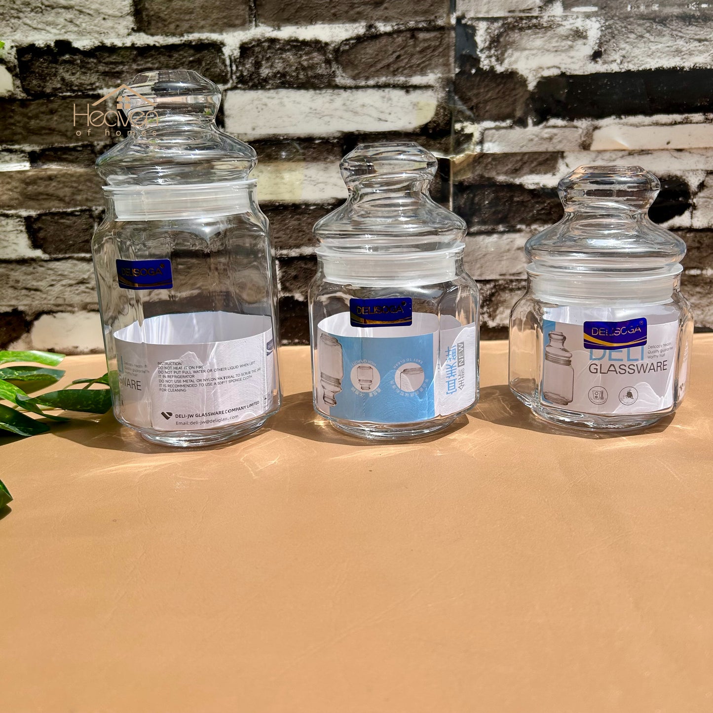 Delisoga® Set of 3 Glass Jar Set – Clear Glass Storage Containers for Kitchen & Pantry Organization - Heaven of homes - Sale Pakistan