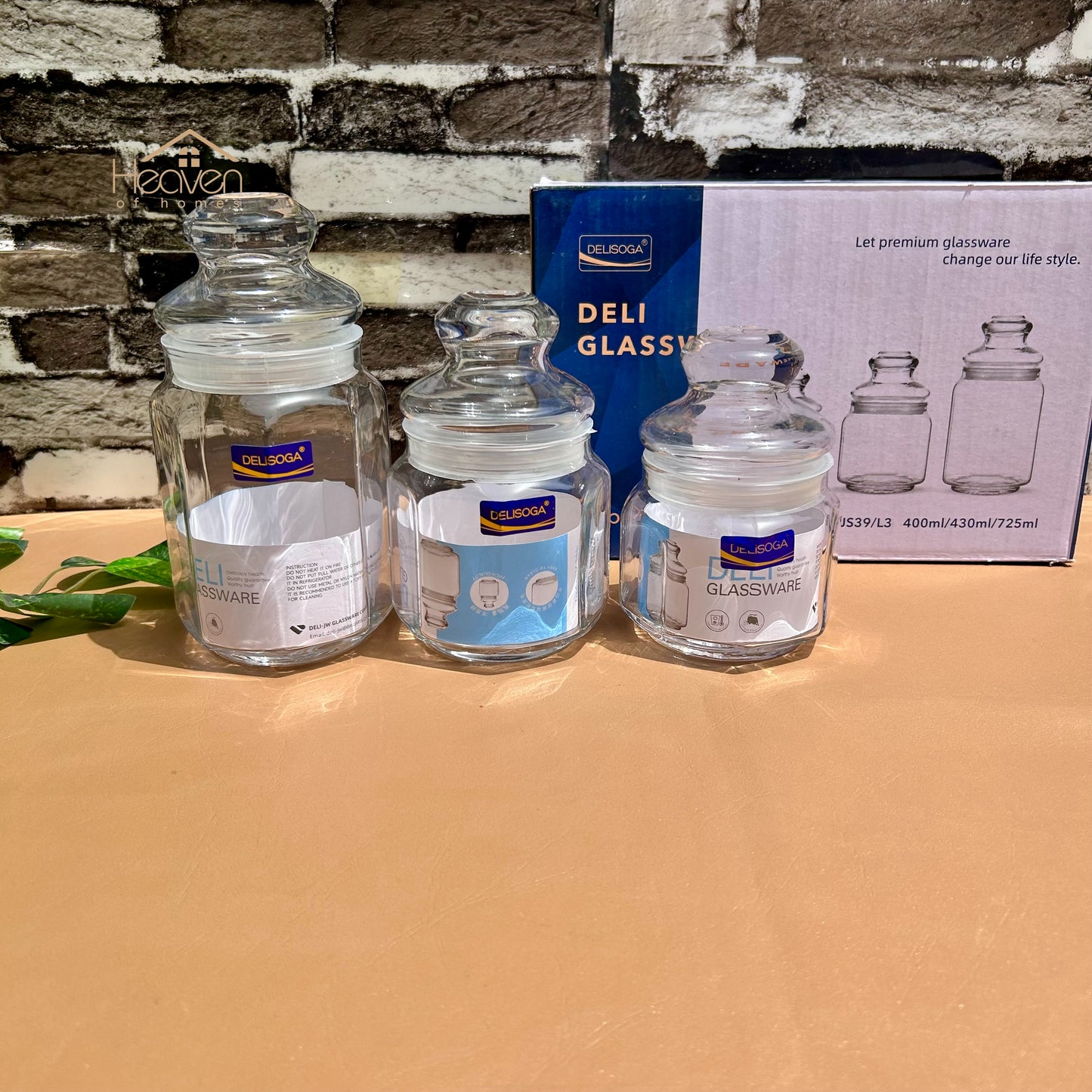Delisoga® Set of 3 Glass Jar Set – Clear Glass Storage Containers for Kitchen & Pantry Organization - Heaven of homes - Sale Pakistan
