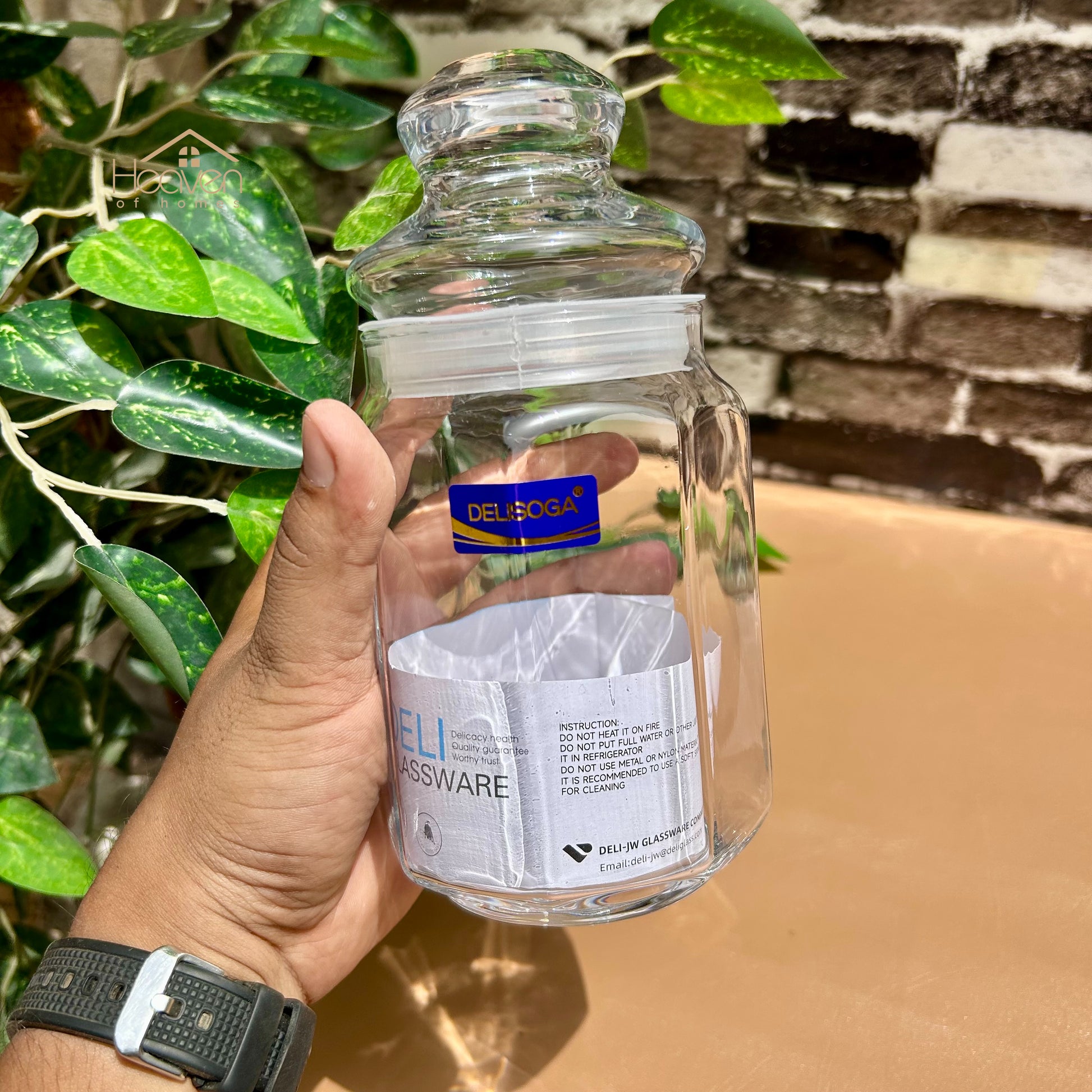 Delisoga® Set of 2  Clear Glass Storage Jars – Airtight Transparent Canisters for Kitchen Organization - Heaven of homes - Sale Pakistan