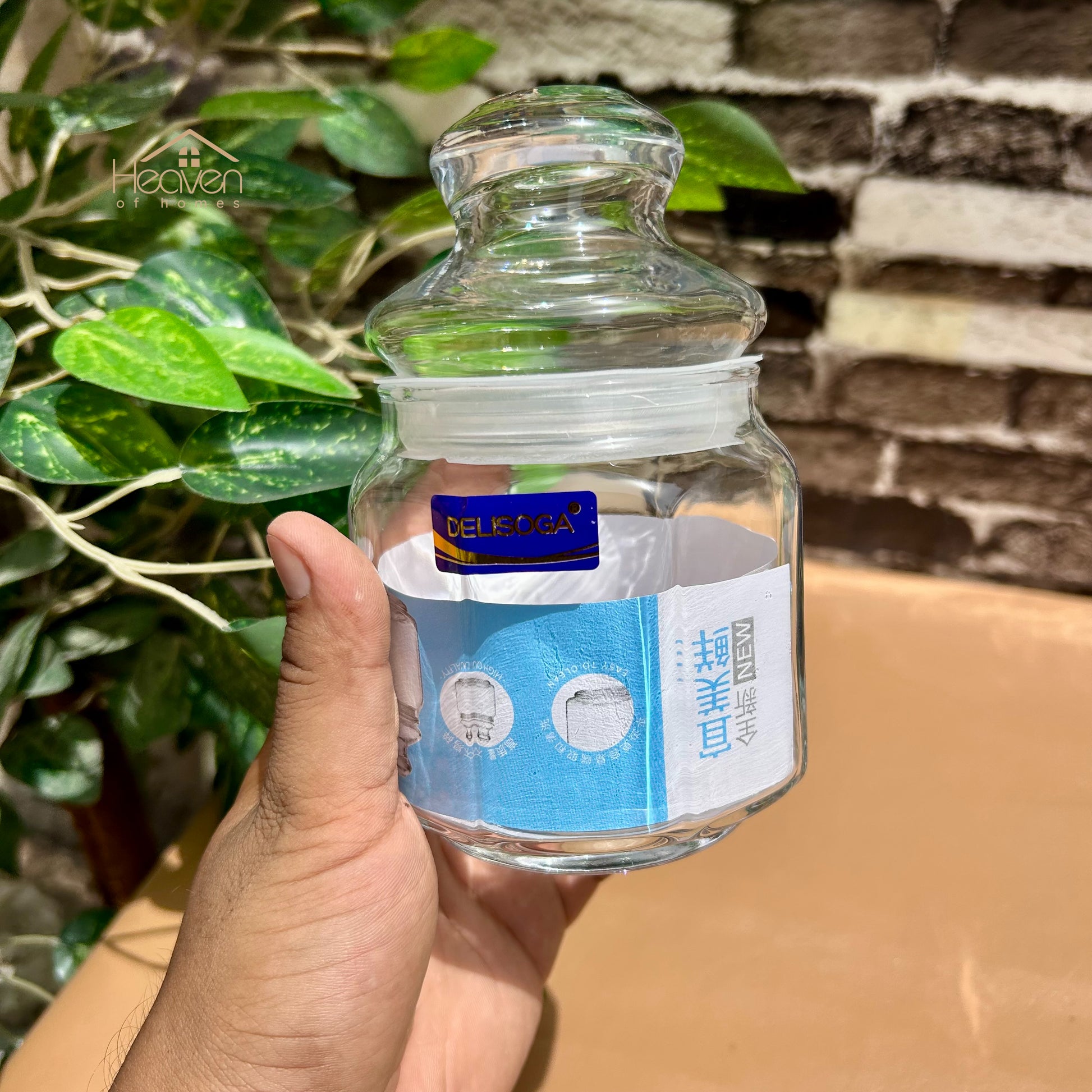 Delisoga® Set of 2  Clear Glass Storage Jars – Airtight Transparent Canisters for Kitchen Organization - Heaven of homes - Sale Pakistan