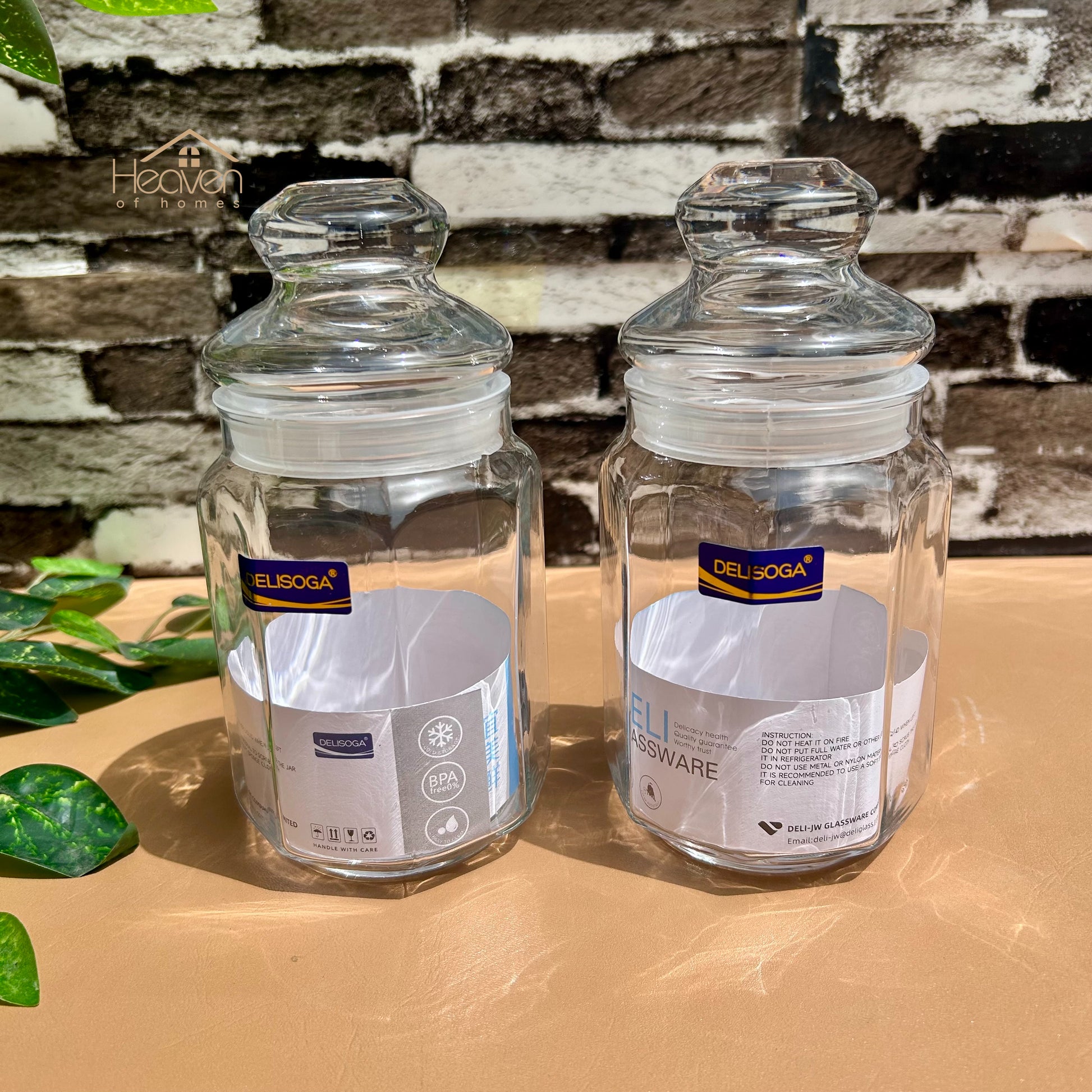 Delisoga® Set of 2  Clear Glass Storage Jars – Airtight Transparent Canisters for Kitchen Organization - Heaven of homes - Sale Pakistan