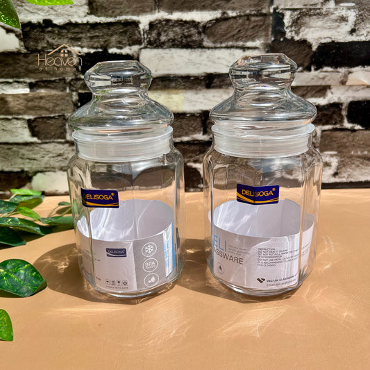 Delisoga® Set of 2  Clear Glass Storage Jars – Airtight Transparent Canisters for Kitchen Organization - Heaven of homes - Sale Pakistan