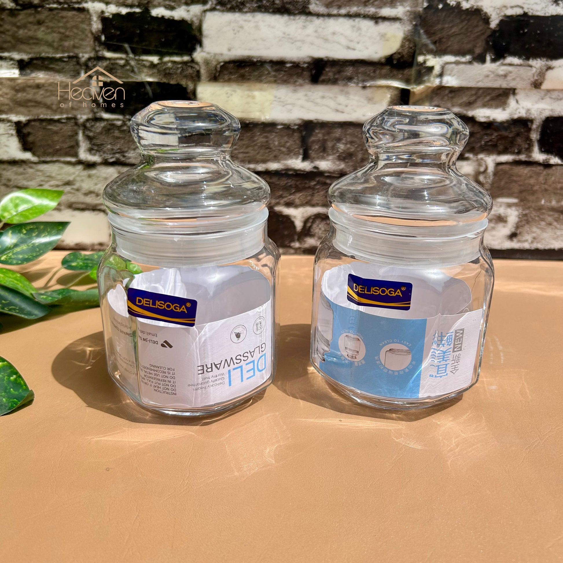 Delisoga® Set of 2  Clear Glass Storage Jars – Airtight Transparent Canisters for Kitchen Organization - Heaven of homes - Sale Pakistan