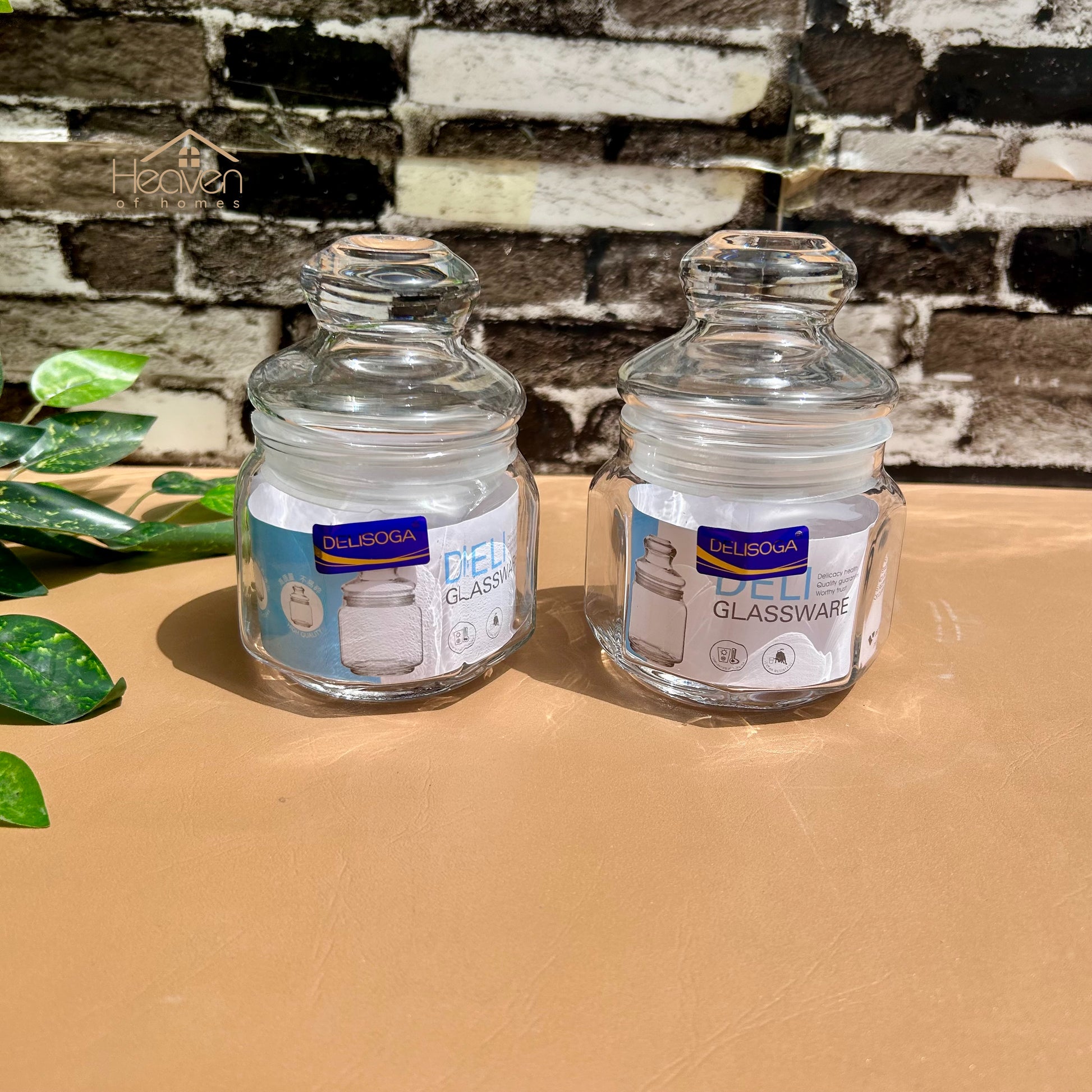 Delisoga® Set of 2  Clear Glass Storage Jars – Airtight Transparent Canisters for Kitchen Organization - Heaven of homes - Sale Pakistan