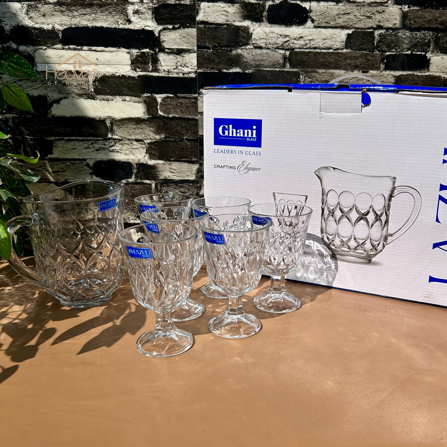 Lazuli® 7-Piece Clear Glass Water Set – 320ml Transparent Carafe with Long Drinking Glasses