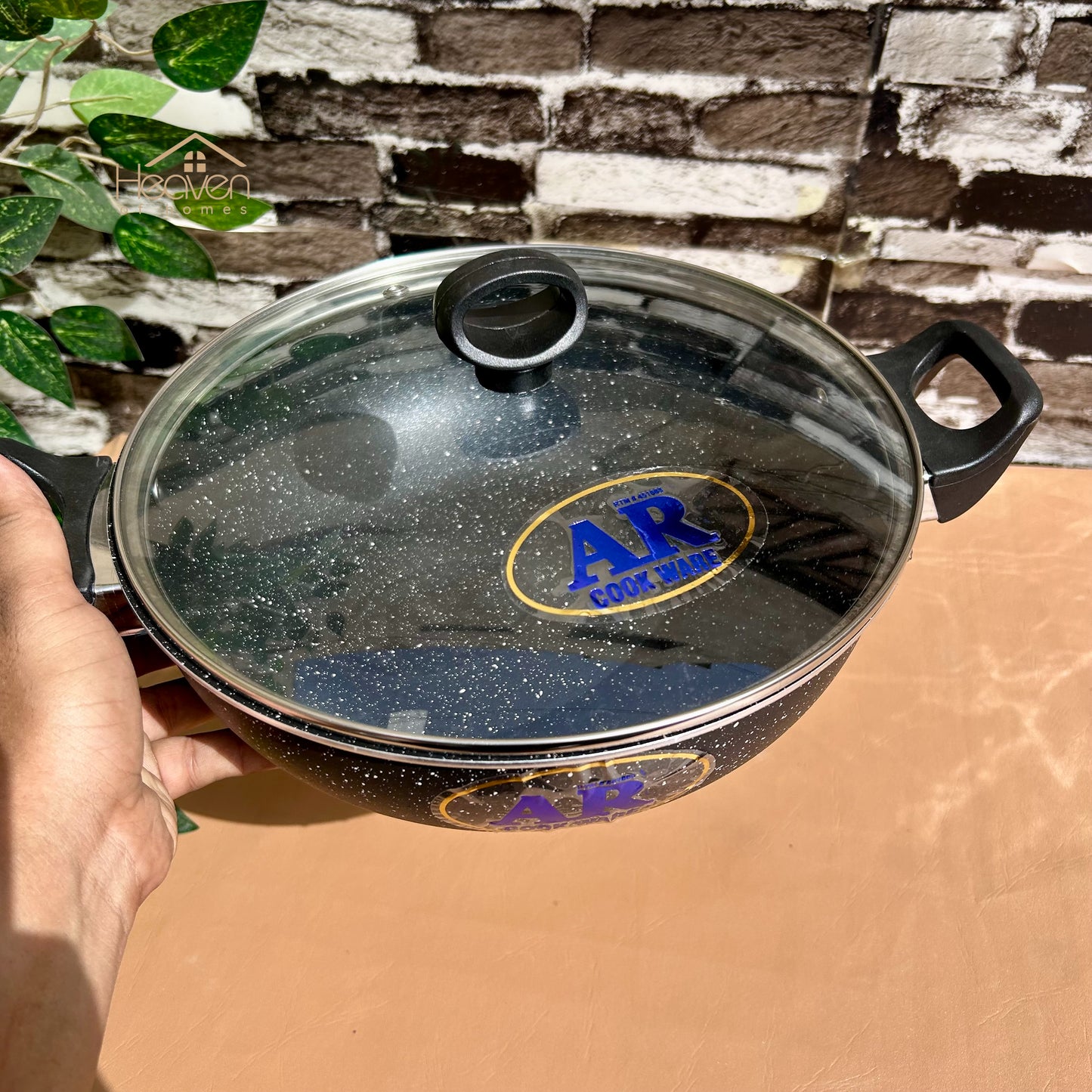 AR Non-Stick Karahi – Marble Coating Cooking Wok with Tempered Glass Lid