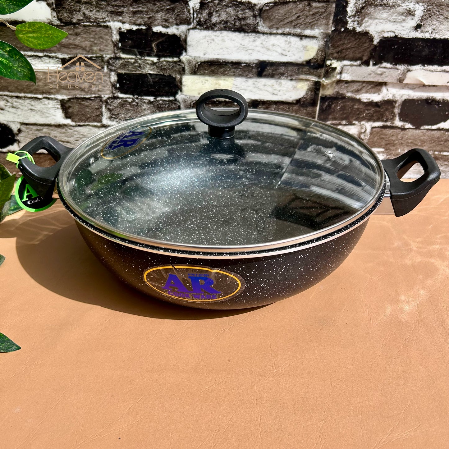 AR Non-Stick Karahi – Marble Coating Cooking Wok with Tempered Glass Lid