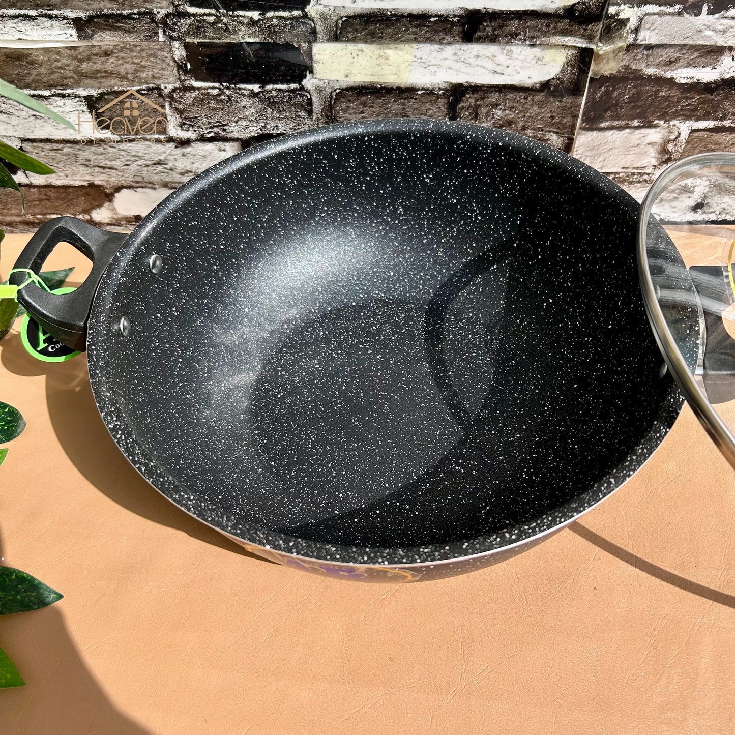 AR Non-Stick Karahi – Marble Coating Cooking Wok with Tempered Glass Lid