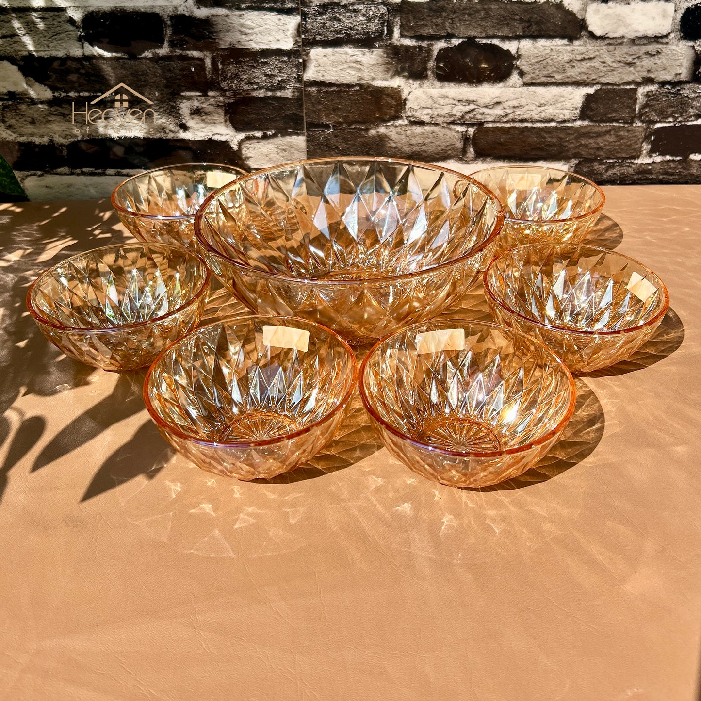 Delisoga® 7-Piece Golden Glass Fruit Serving Set – Elegant Glassware for Fruit, Snacks, & Desserts