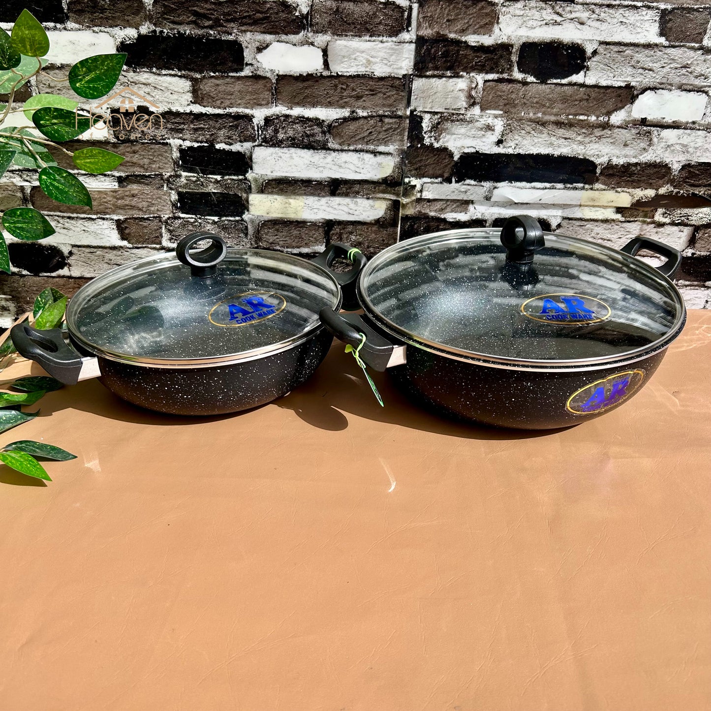 AR Non-Stick Karahi – Marble Coating Cooking Wok with Tempered Glass Lid - Heaven of homes - Sale Pakistan