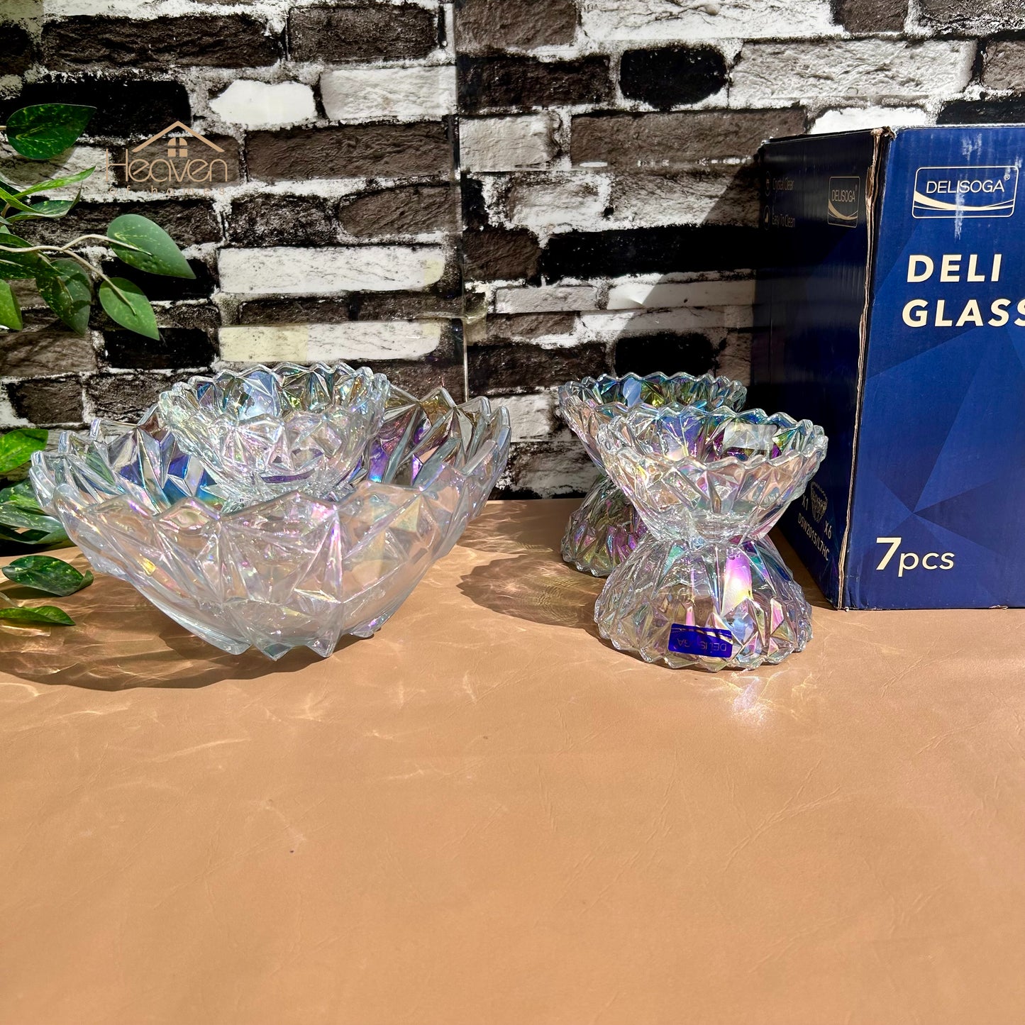 Delisoga® 7-Piece Rainbow Glass Premium Glass Fruit Serving Set – Elegant Glassware Collection Multi - Heaven of homes - Sale Pakistan