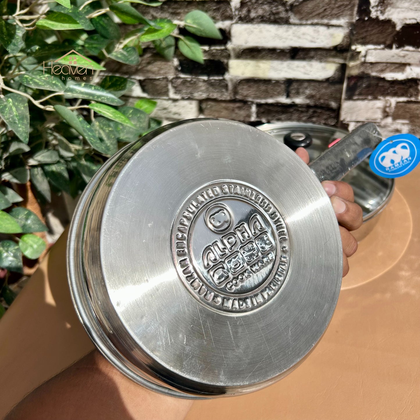 Alpha® Stainless Steel Cooking Frying Pan with Encapsulated Bottom and Tempered Glass Lid – Durable, Even Heat Distribution Stainless Steel Fry Pan - Heaven of homes - Sale Pakistan