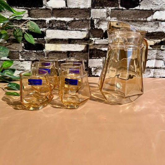 Delisoga® 7-Piece Golden-Accent Water Set – 340ml Clear Transparent Diamond-Shaped Glassware - Heaven of homes - Sale Pakistan