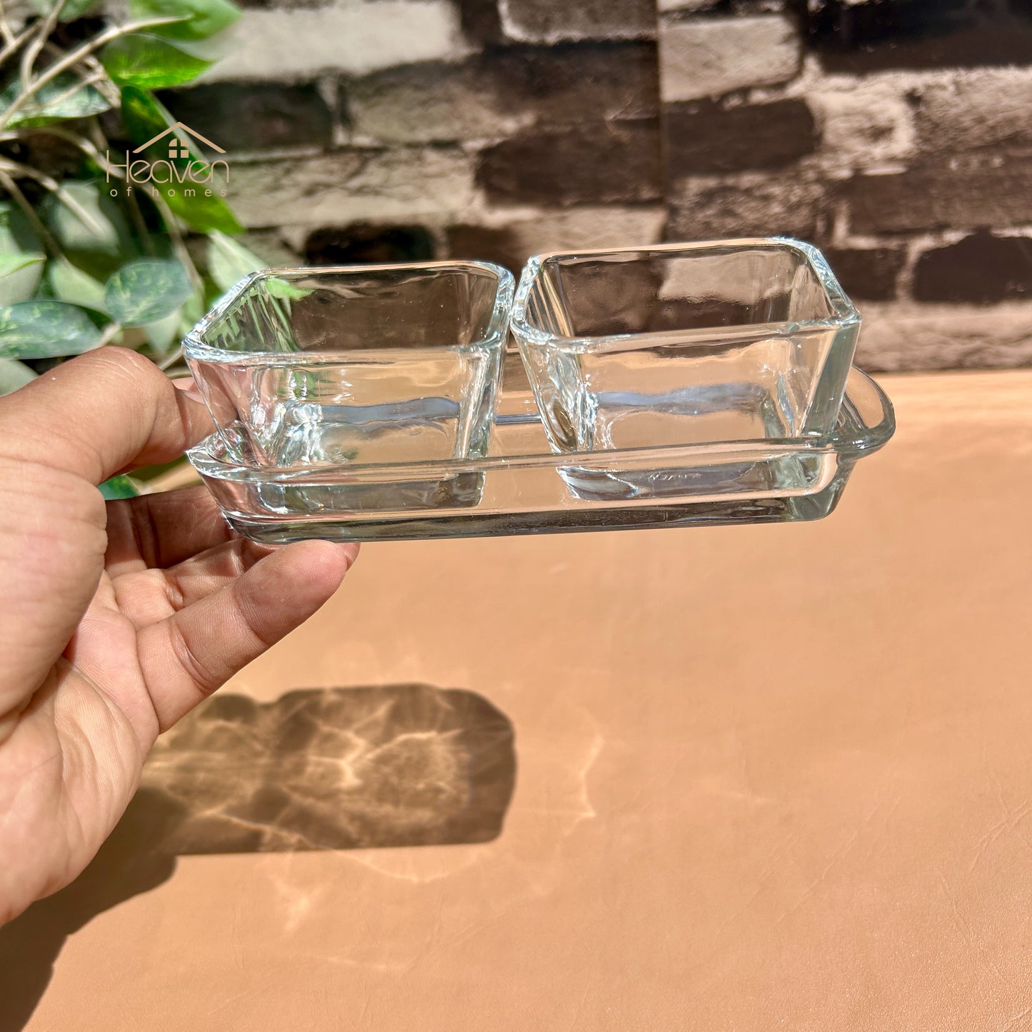 Heaven® Set of 2 Sauce Dip Bowls with Glass Tray – Mini Condiment Serving Dishes
