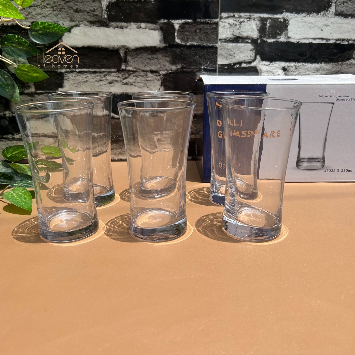 Delisoga® Set of 6 Drinking Glasses – Elegant and Stylish Glassware 280 ML - Model no. J7022-3 - Heaven of homes - Sale Pakistan