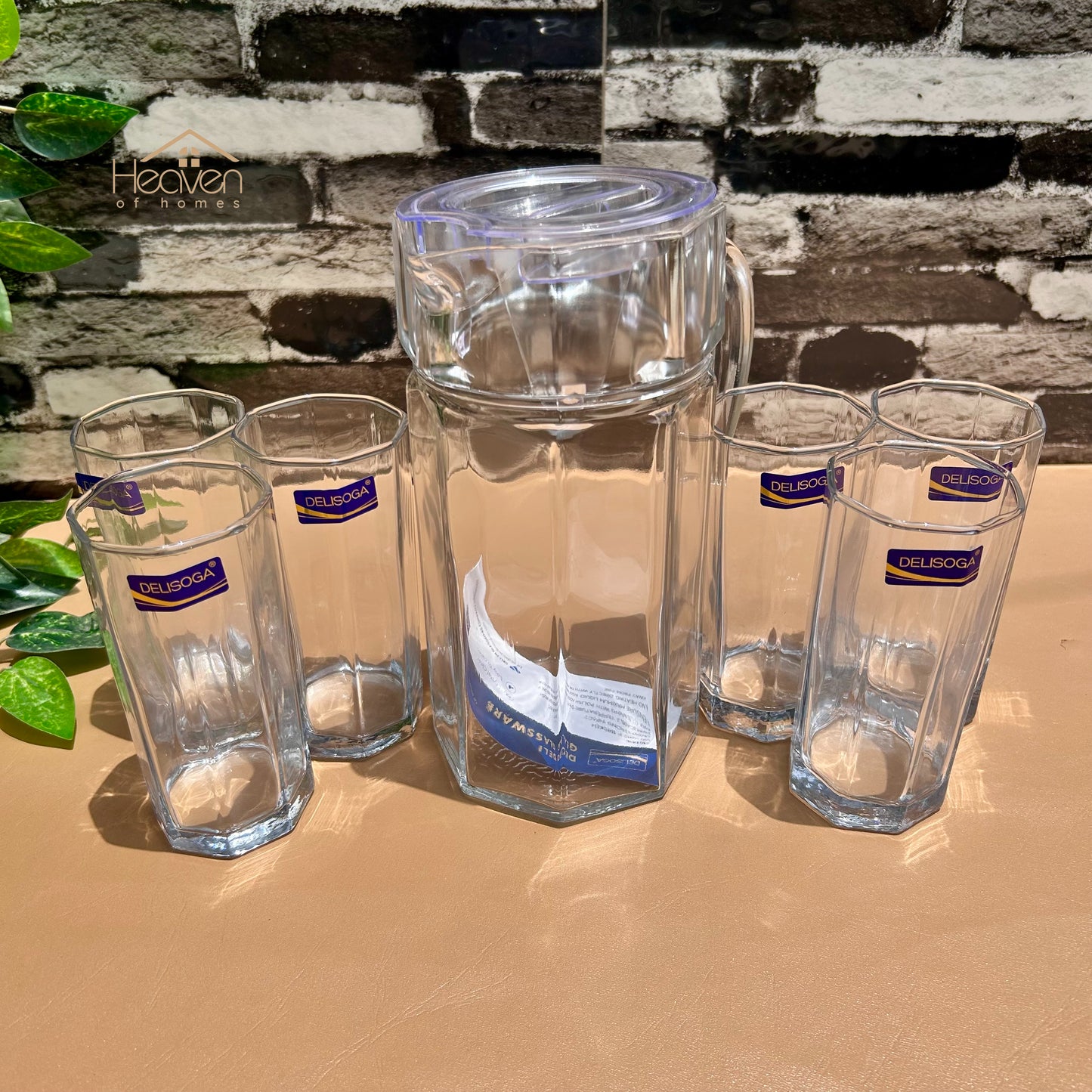 Delisoga® 7-Piece Clear Glass Water Set – 320ml Transparent Carafe with Long Drinking Glasses - Heaven of homes - Sale Pakistan