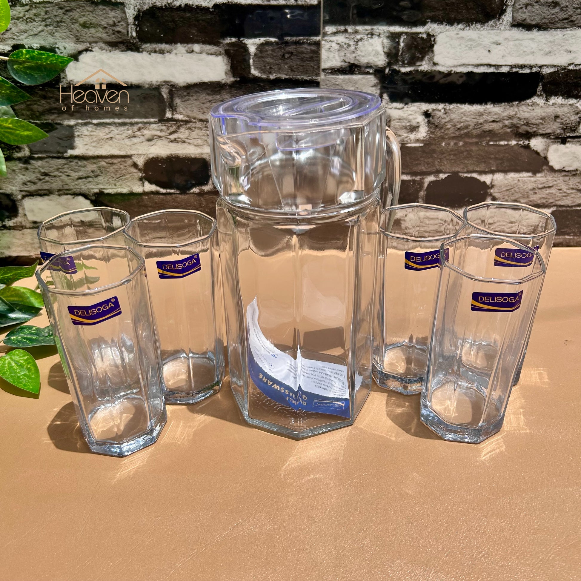 Delisoga® 7-Piece Clear Glass Water Set – 320ml Transparent Carafe with Long Drinking Glasses - Heaven of homes - Sale Pakistan