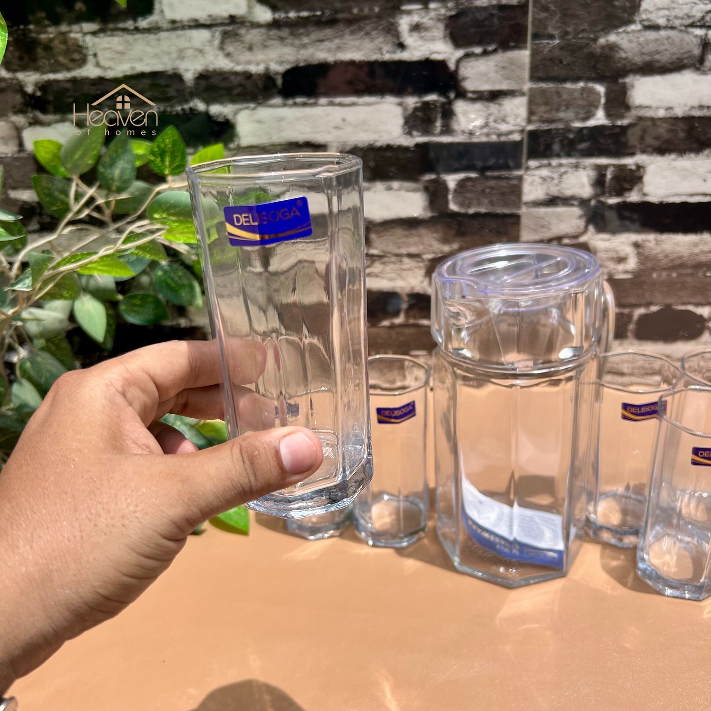 Delisoga® 7-Piece Clear Glass Water Set – 320ml Transparent Carafe with Long Drinking Glasses - Heaven of homes - Sale Pakistan