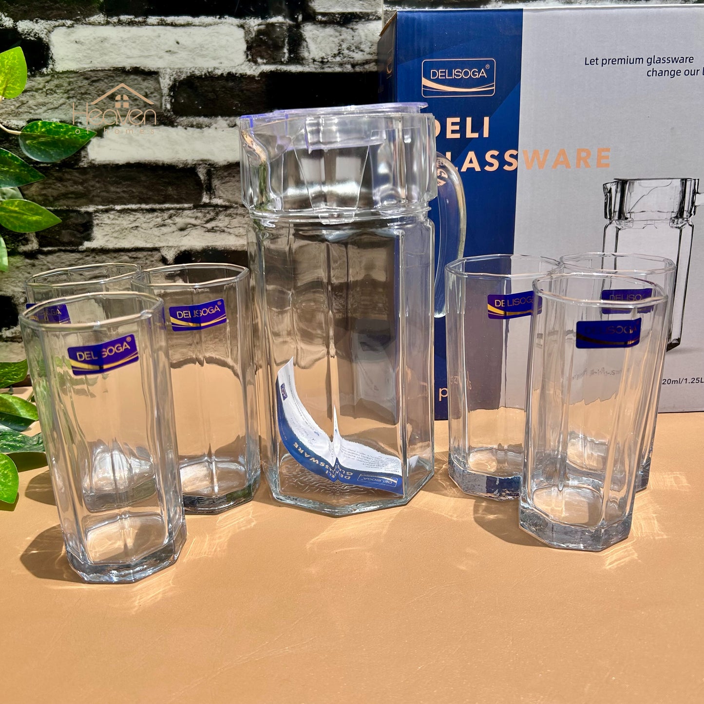 Delisoga® 7-Piece Clear Glass Water Set – 320ml Transparent Carafe with Long Drinking Glasses - Heaven of homes - Sale Pakistan