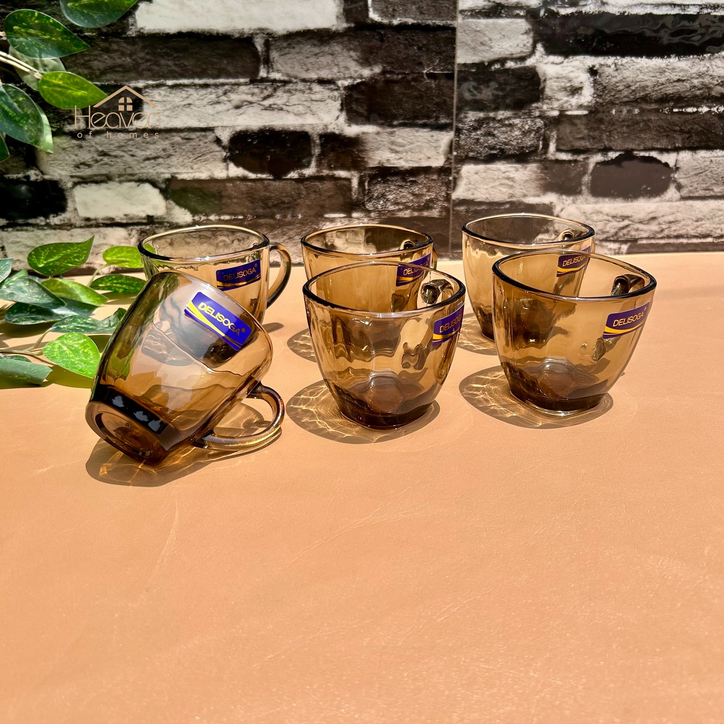 Delisoga® Set of 6 Clear Gold Accent Glass Mugs – 205ml Premium Transparent Cups for Tea, Coffee & Green Tea - ZB324-2055 - Heaven of homes - Sale Pakistan