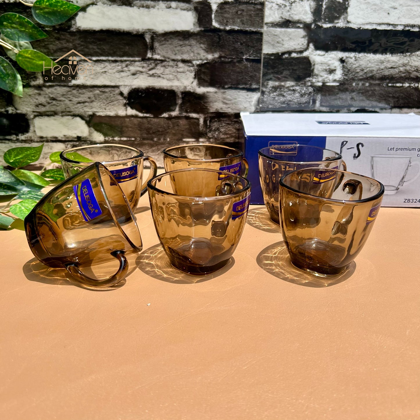 Delisoga® Set of 6 Clear Gold Accent Glass Mugs – 205ml Premium Transparent Cups for Tea, Coffee & Green Tea - ZB324-2055 - Heaven of homes - Sale Pakistan