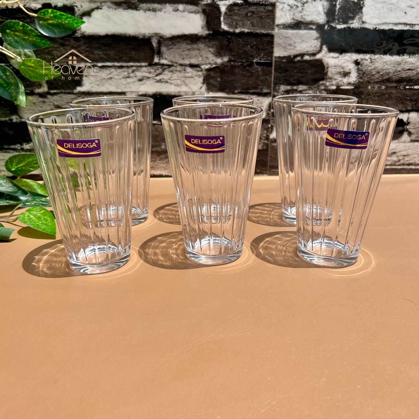 Delisoga® 6-Piece Lined Clear Glass Water Set – 315 ml Transparent Drinking Tumblers - Y5076B - Heaven of homes - Sale Pakistan
